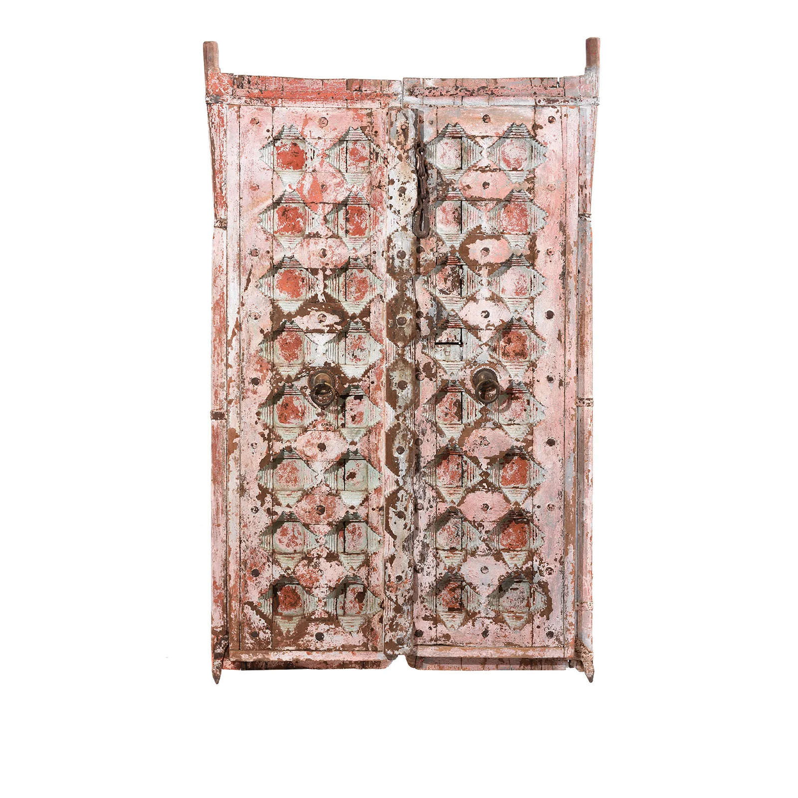 Pink Painted Carved Door From Gujarat - 18th Century