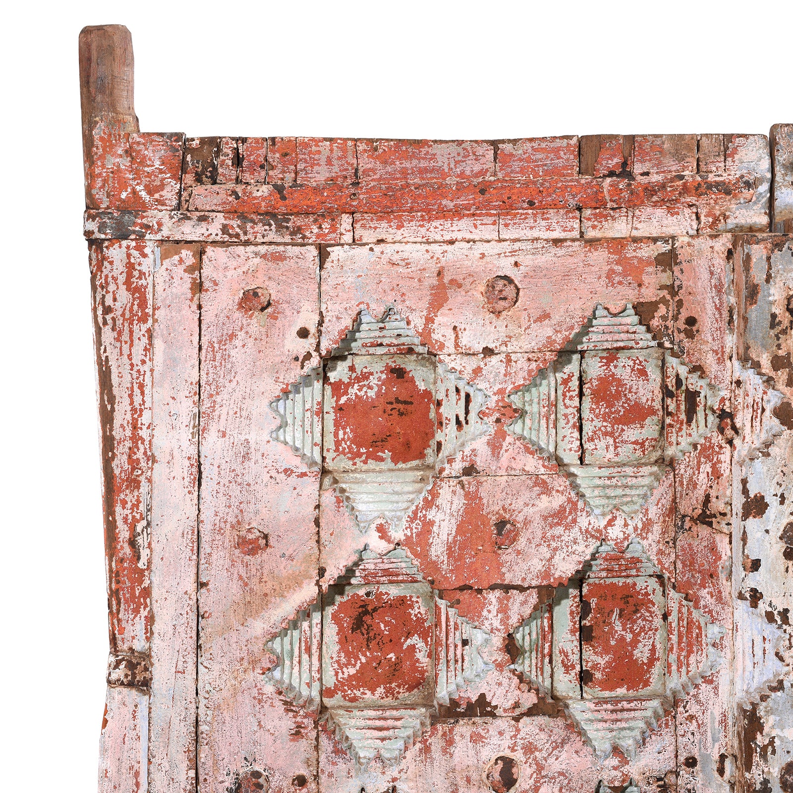 Pink Painted Carved Door From Gujarat - 18th Century - Image 3