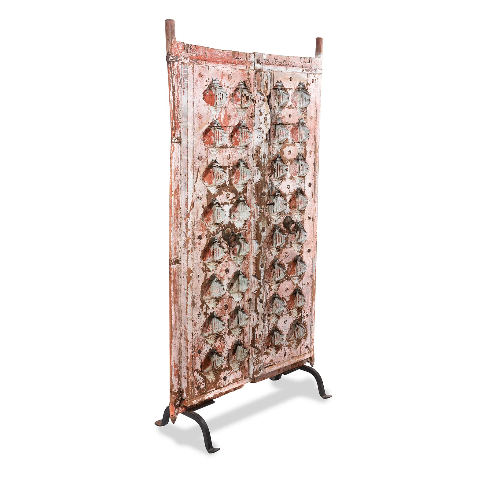 Pink Painted Carved Door From Gujarat - 18th Century - Image 4