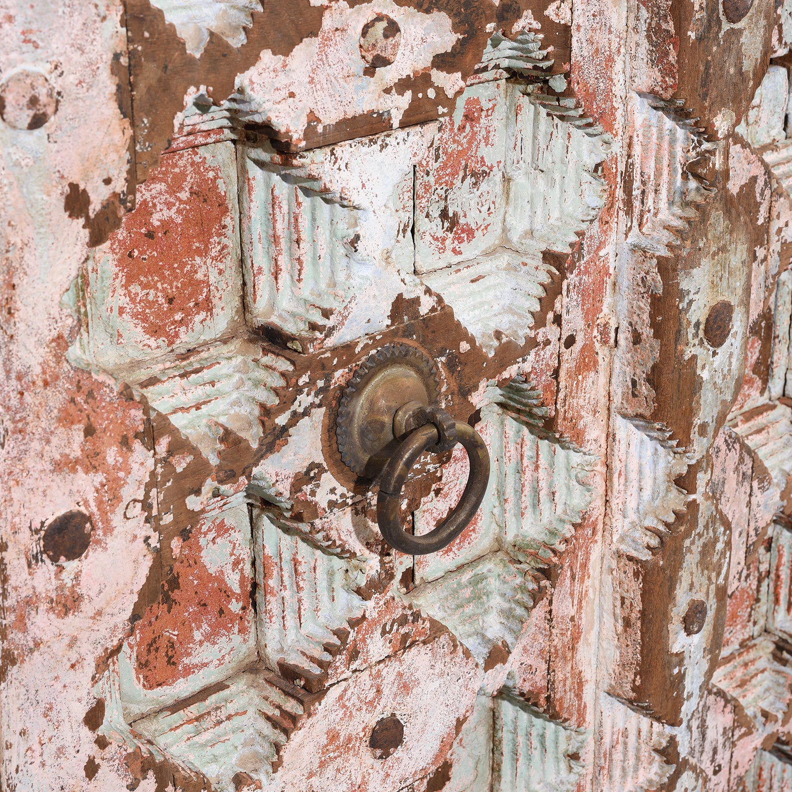 Pink Painted Carved Door From Gujarat - 18th Century - Image 6