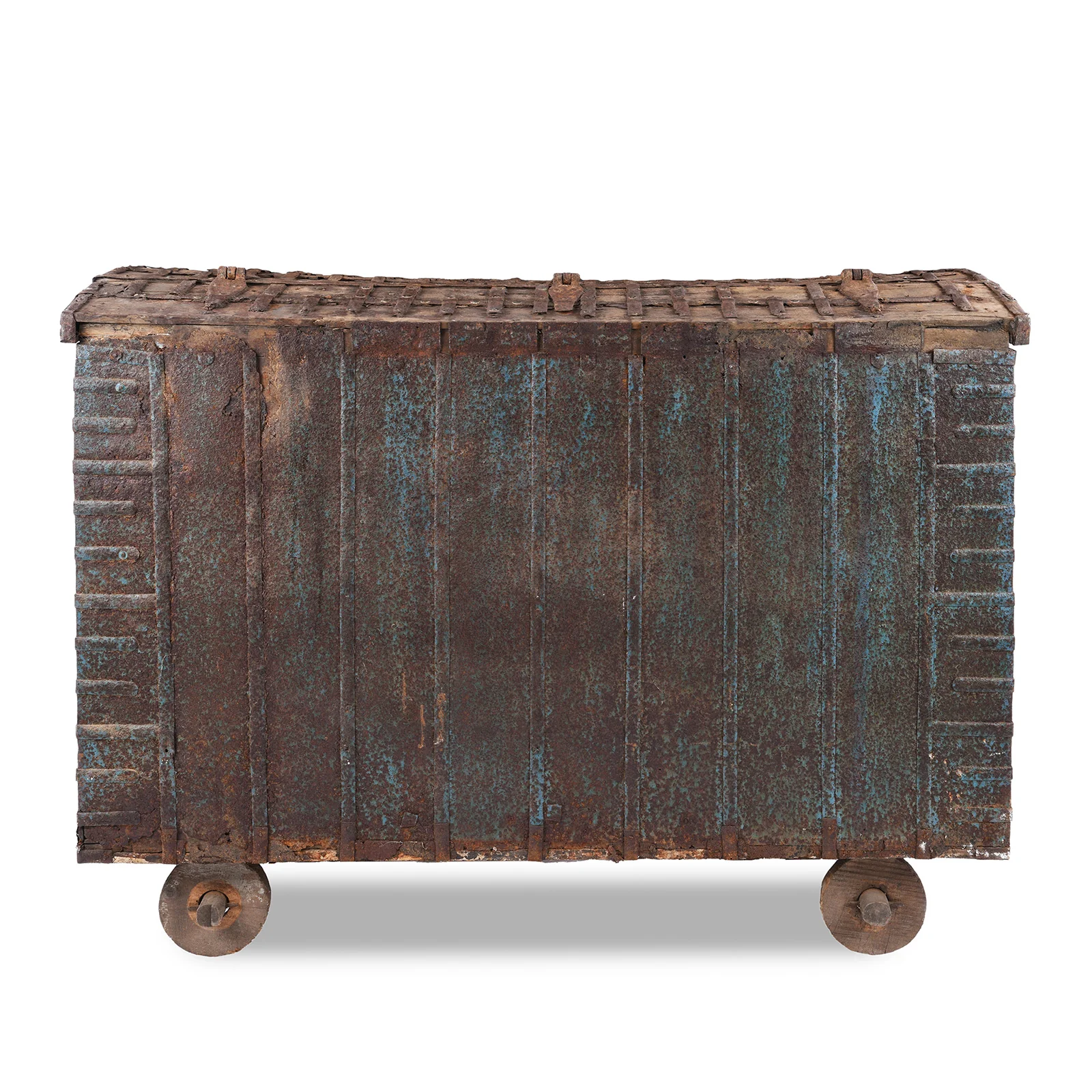 Brass & Iron Indian Pithara Dowry Chest On Wheels - 19th Century - Image 13