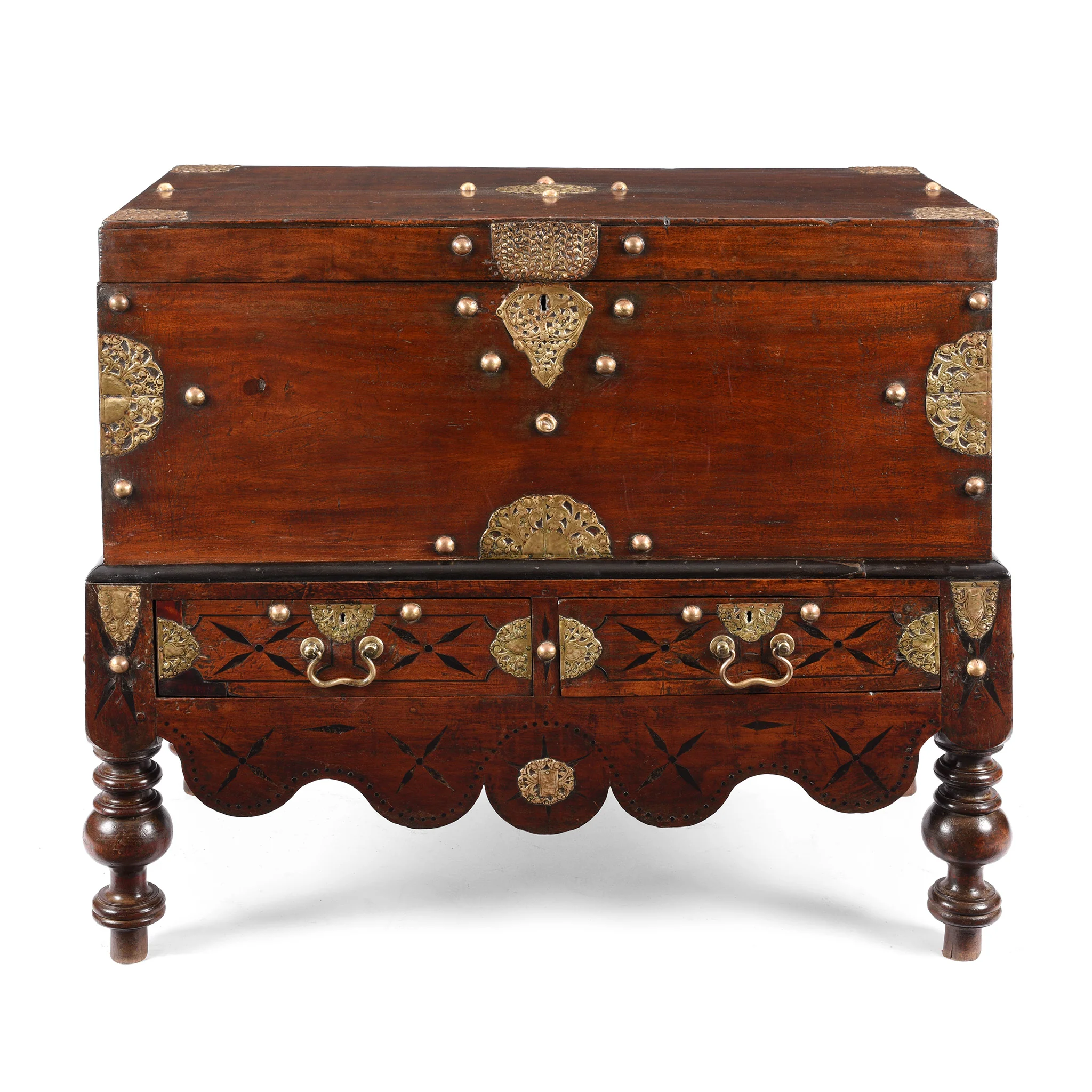 Dutch Colonial Jackfruit Wood & Brass Chest on Stand -18thC