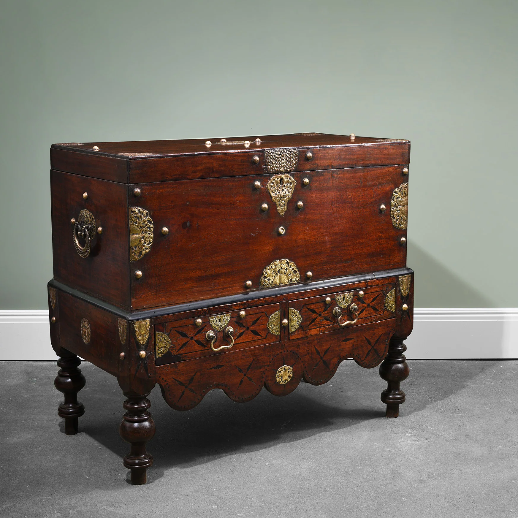 Dutch Colonial Jackfruit Wood & Brass Chest on Stand -18thC - Image 2