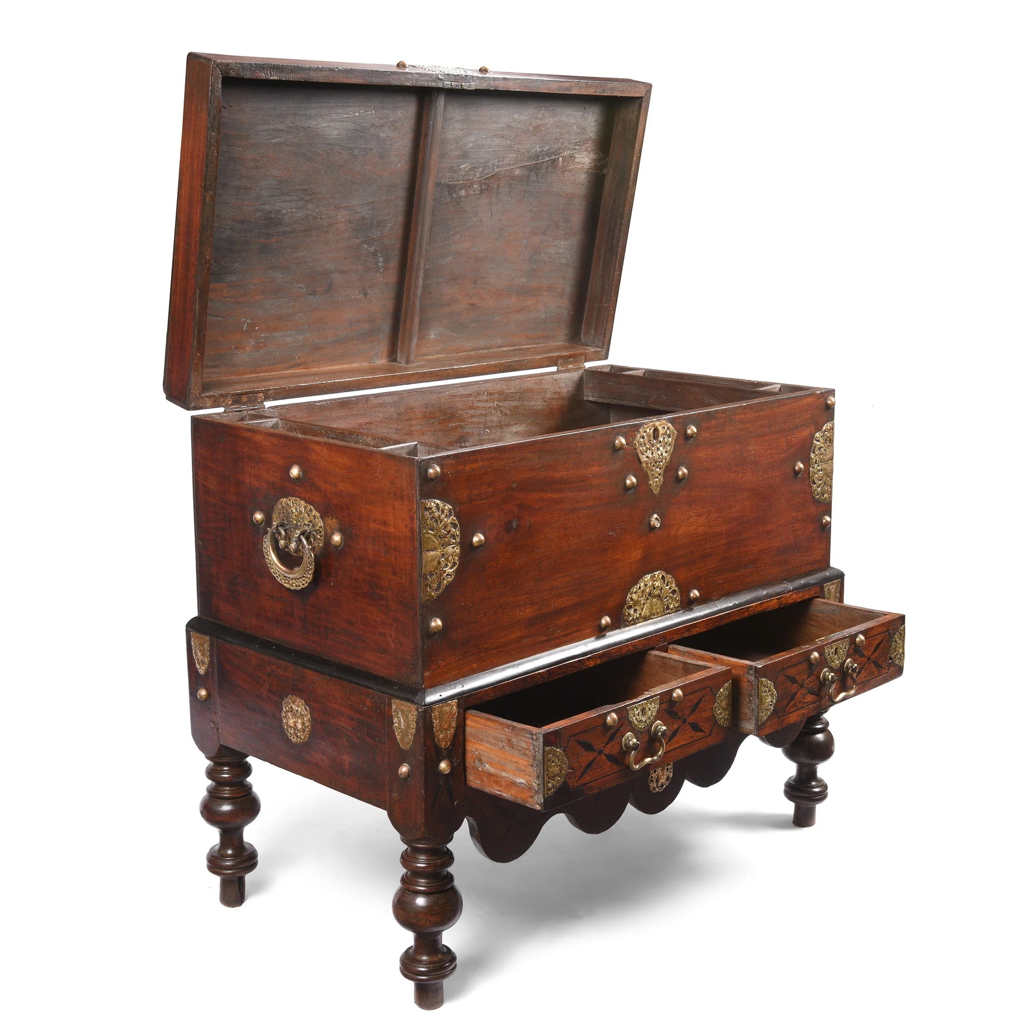 Dutch Colonial Jackfruit Wood & Brass Chest on Stand -18thC - Image 3