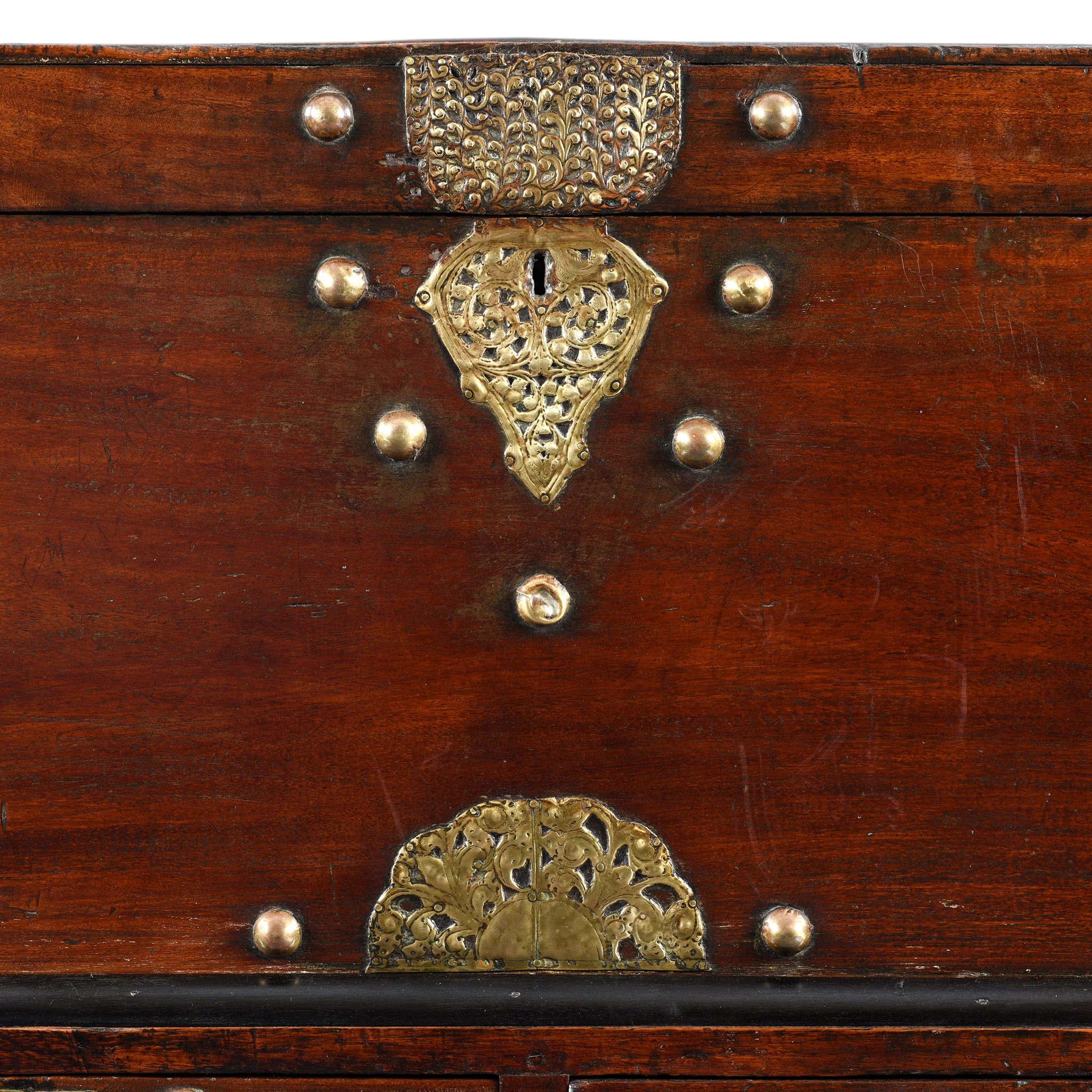 Dutch Colonial Jackfruit Wood & Brass Chest on Stand -18thC - Image 5