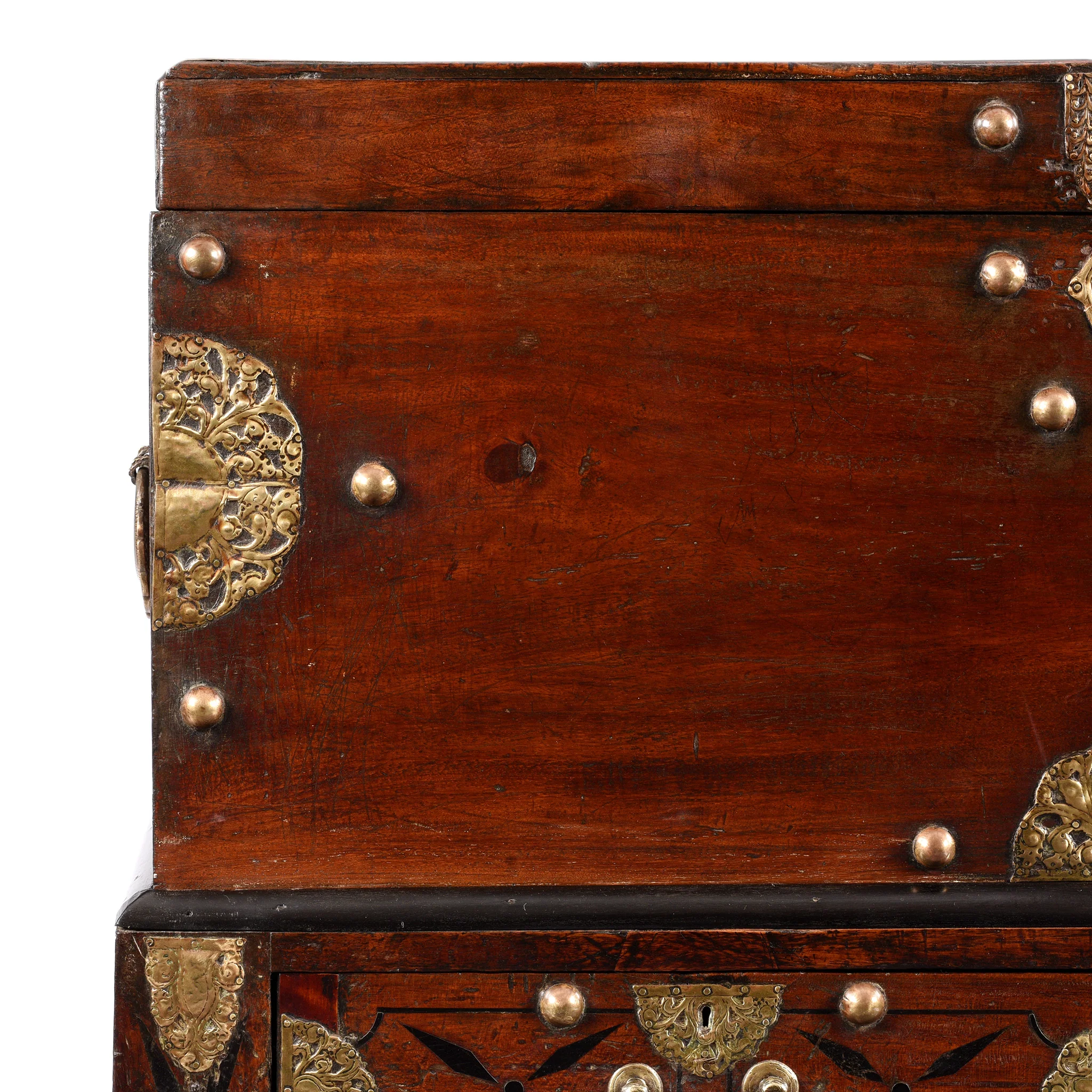 Dutch Colonial Jackfruit Wood & Brass Chest on Stand -18thC - Image 6