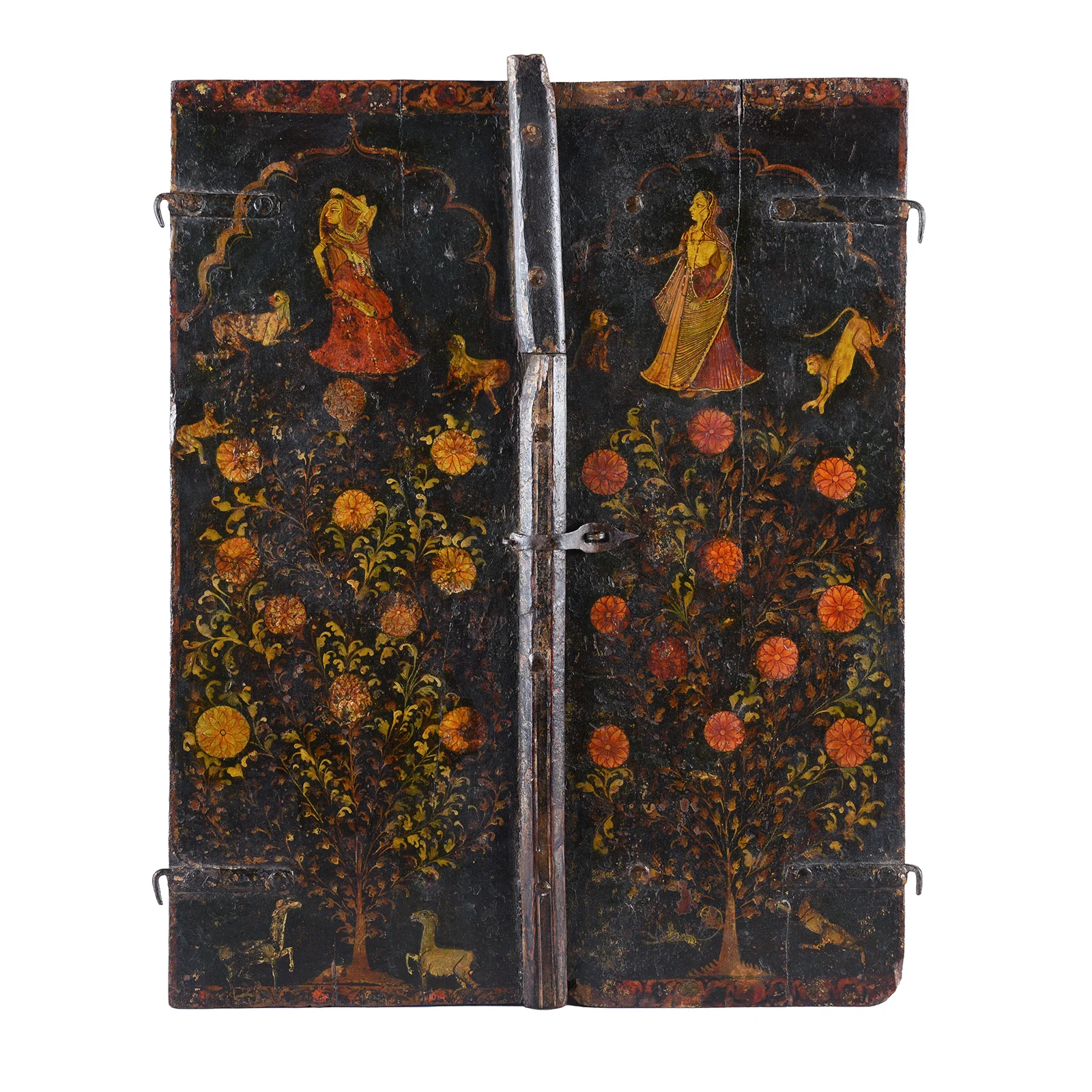 Painted Marwar Window Shutters From Jodhpur - Late 18th Century