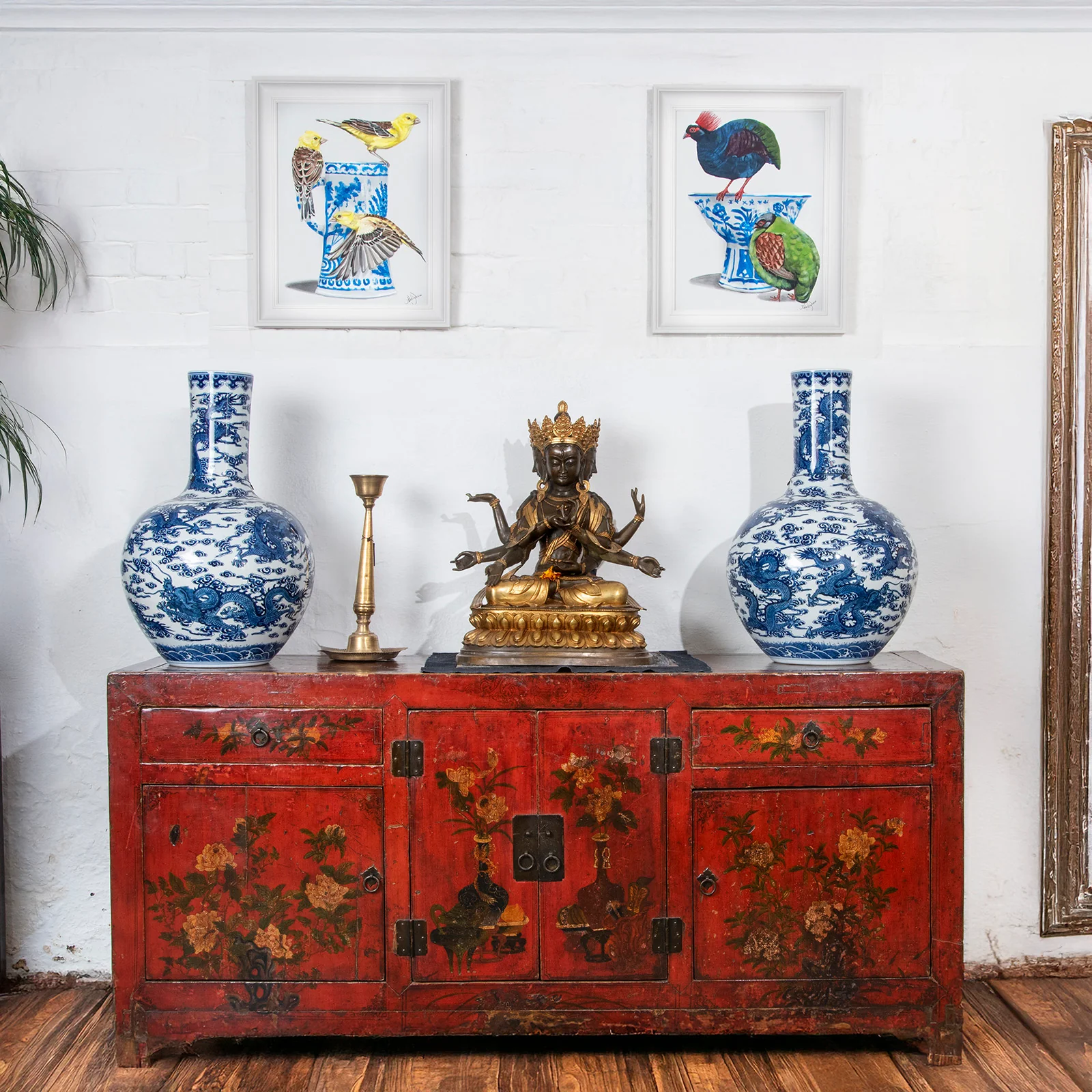 Painted Red Lacquer Qinghai Sideboard - 19th Century
