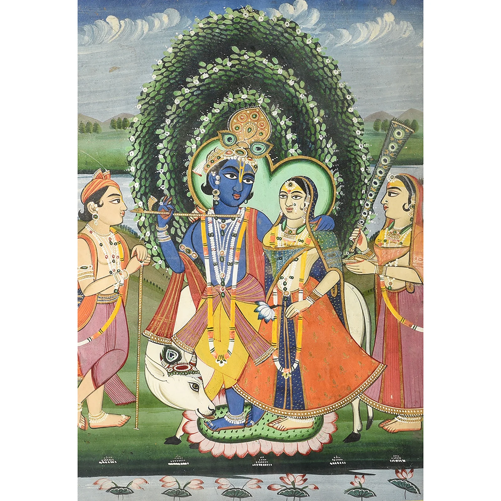 Jaipur School Painting Of Krishna & The Gopis - 19th Century - Image 2