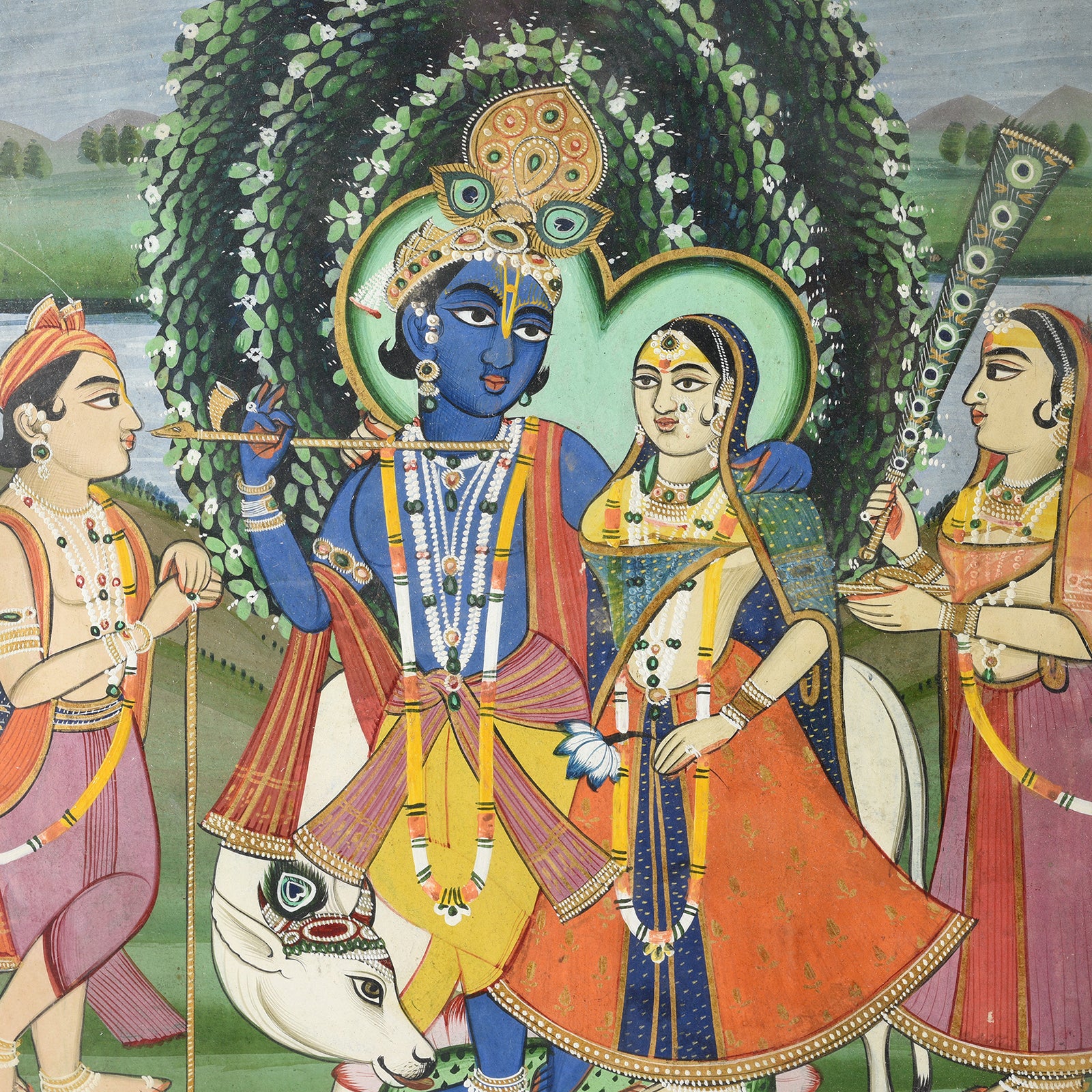 Jaipur School Painting Of Krishna & The Gopis - 19th Century - Image 3
