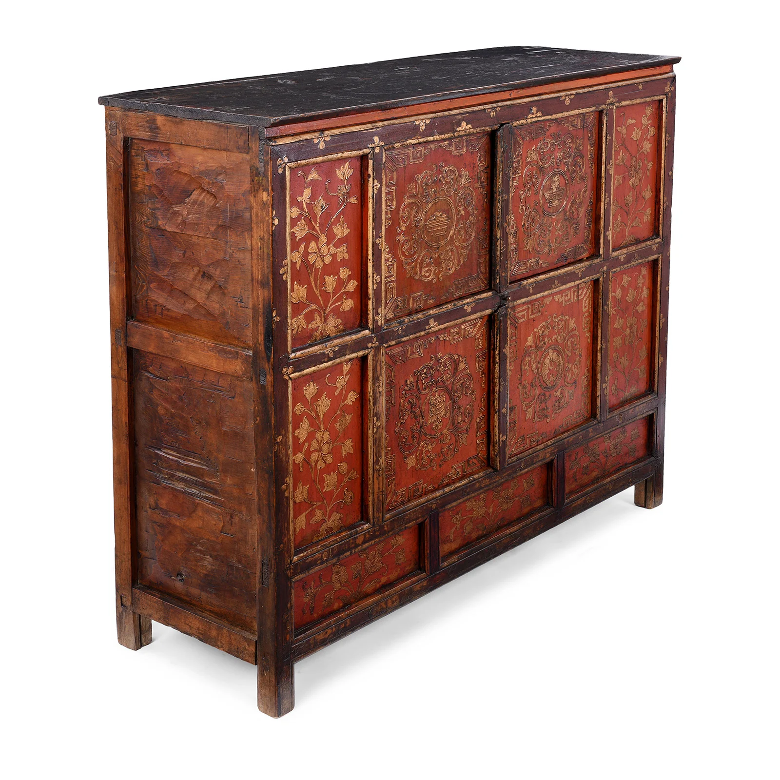 Red & Gold Painted Tibetan Altar Cabinet- 19th Century - Image 5