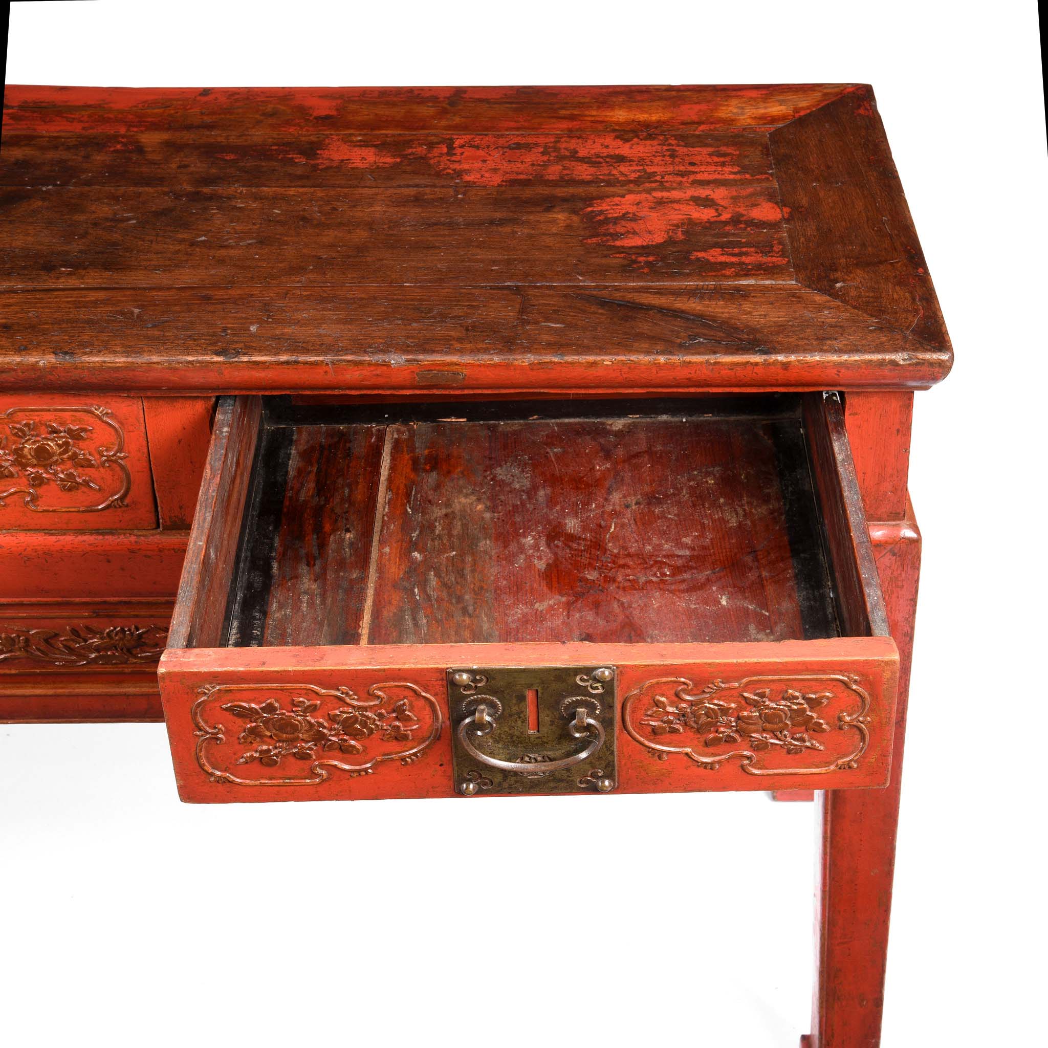 Red Lacquer Oak Altar Table From Zhejiang Province  - Late 19thC - Image 4