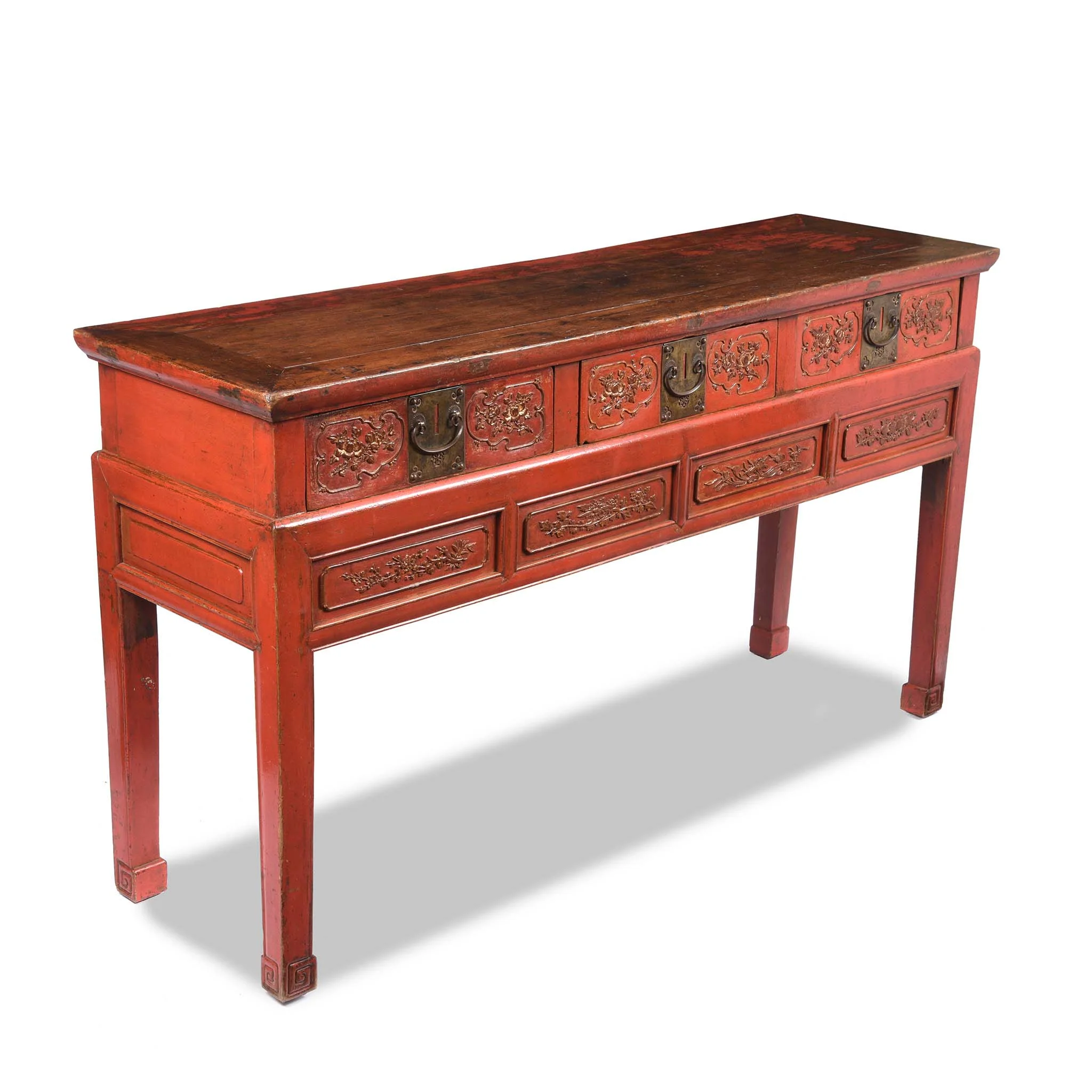 Red Lacquer Oak Altar Table From Zhejiang Province  - Late 19thC - Image 5