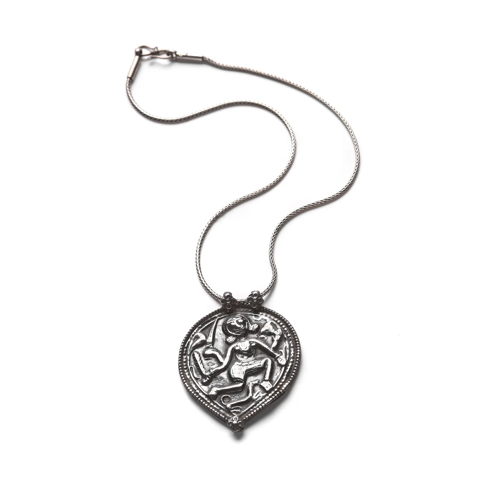 Old Tribal Silver Durga Amulet From Rajasthan - 19thC