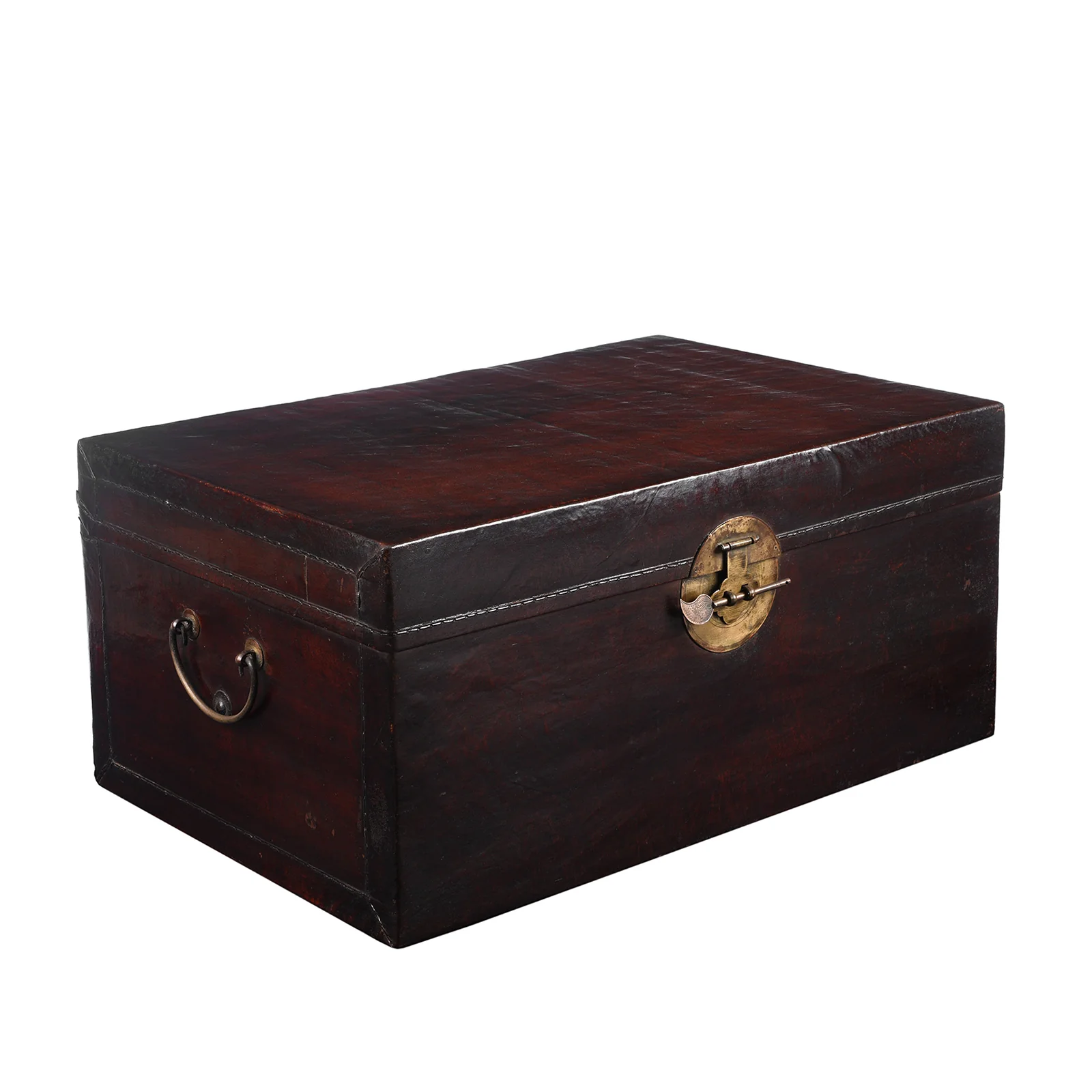 Aubergine Leather Trunk from Shanghai - Circa 1920 - Image 3