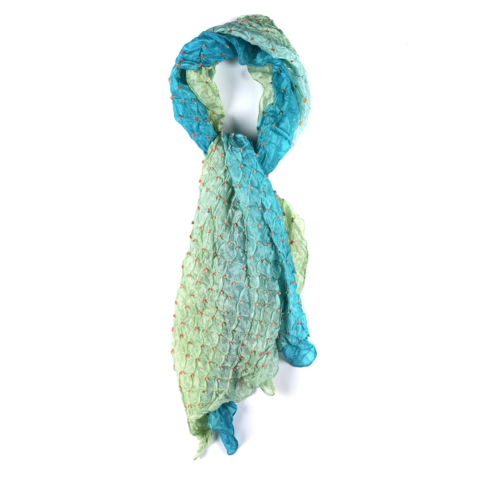 Aquamarine Bandhani Silk Scarf from Rajasthan - Image 3