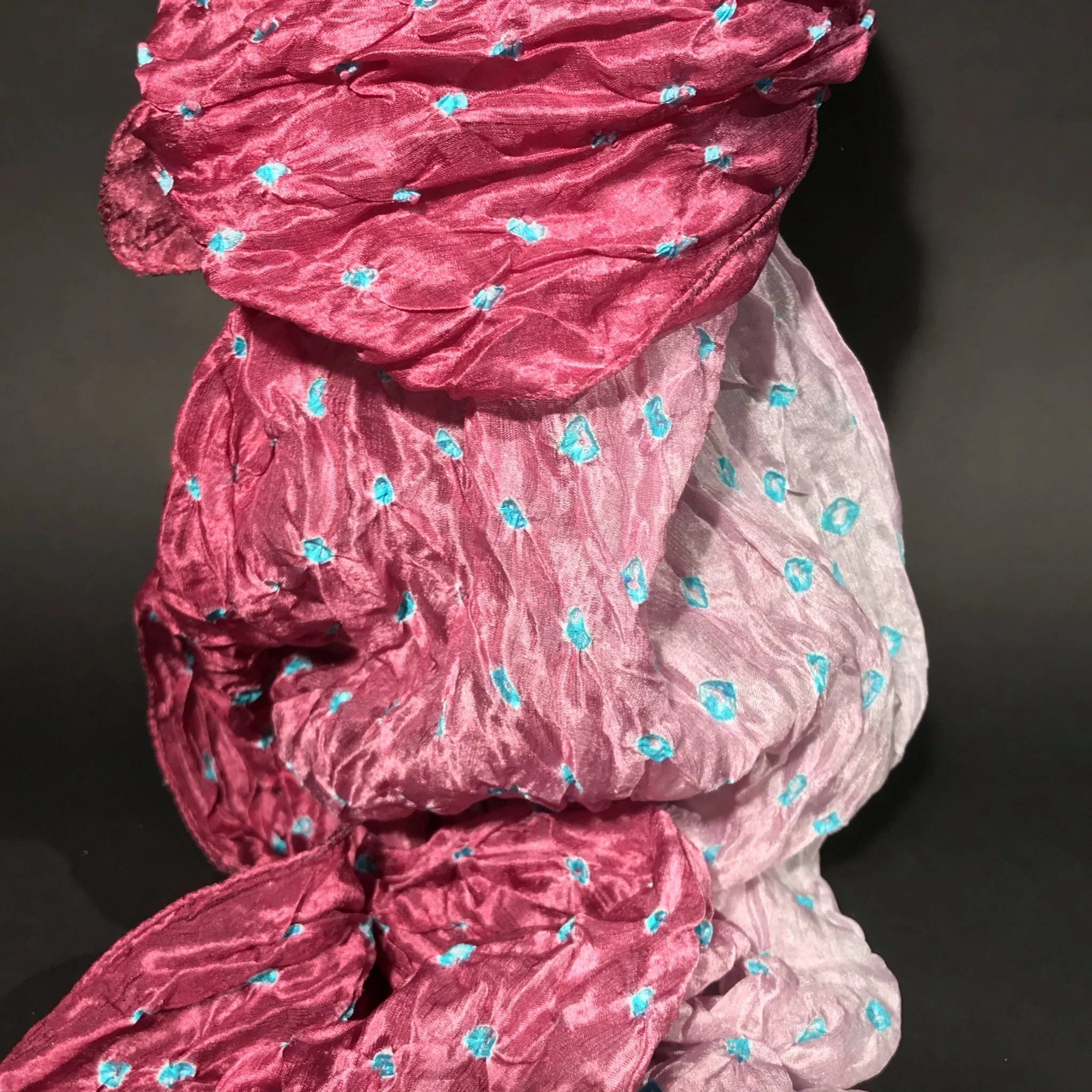Mauve Pink Bandhani Silk Scarf from Rajasthan - Image 4