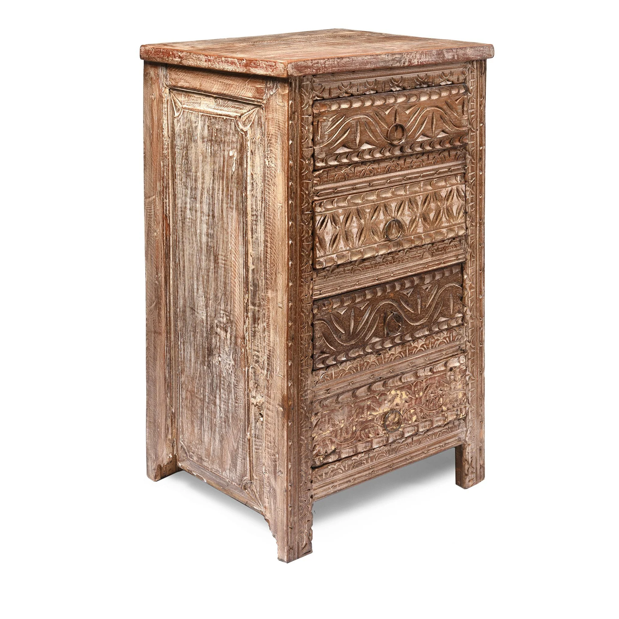 Bedside Cabinet Made From Reclaimed Carved Teak - Image 3