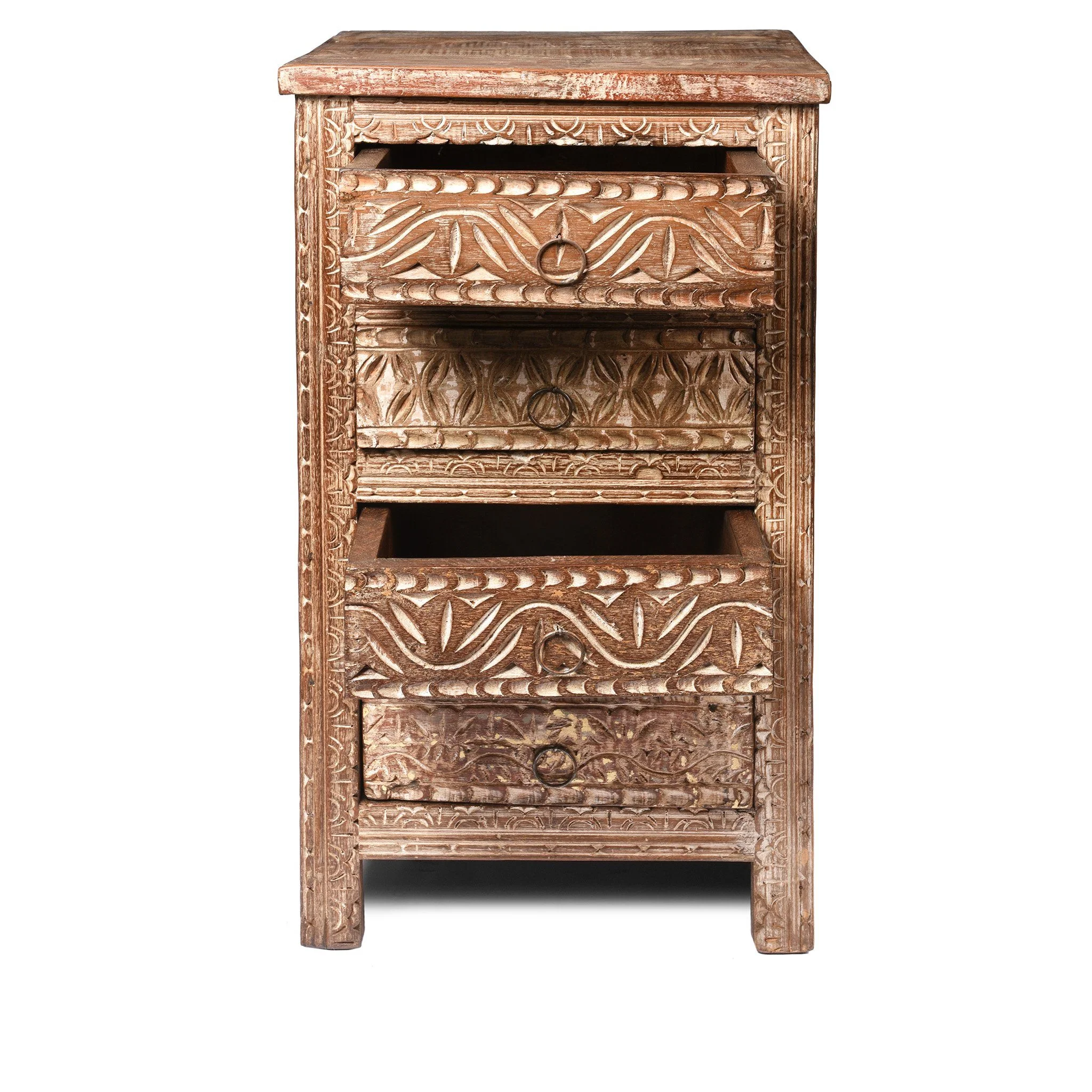 Bedside Cabinet Made From Reclaimed Carved Teak - Image 4
