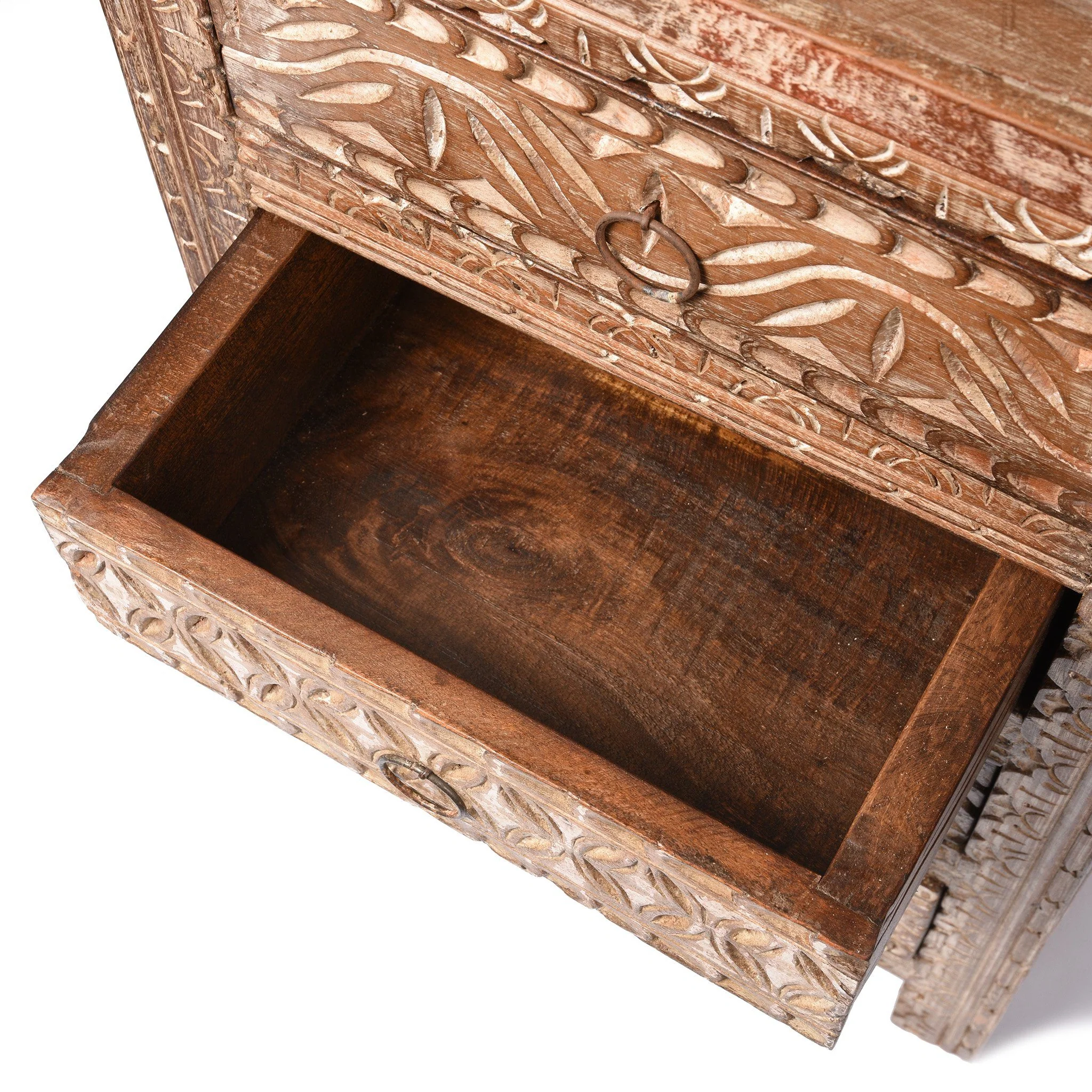 Bedside Cabinet Made From Reclaimed Carved Teak - Image 5