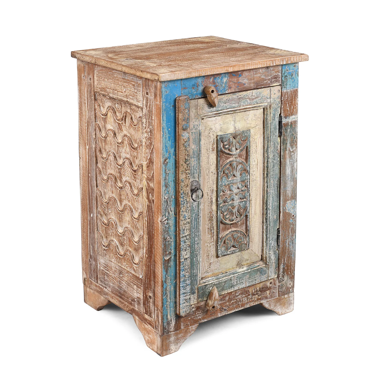 Bedside Cabinet Made From Reclaimed Carved Teak - Image 3
