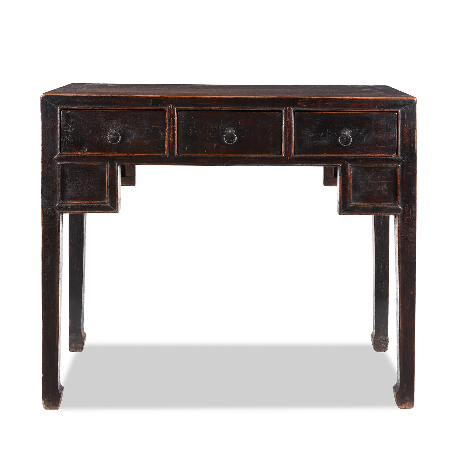 Black 3 Drawer Kneehole Desk From Shanxi - 19th Century