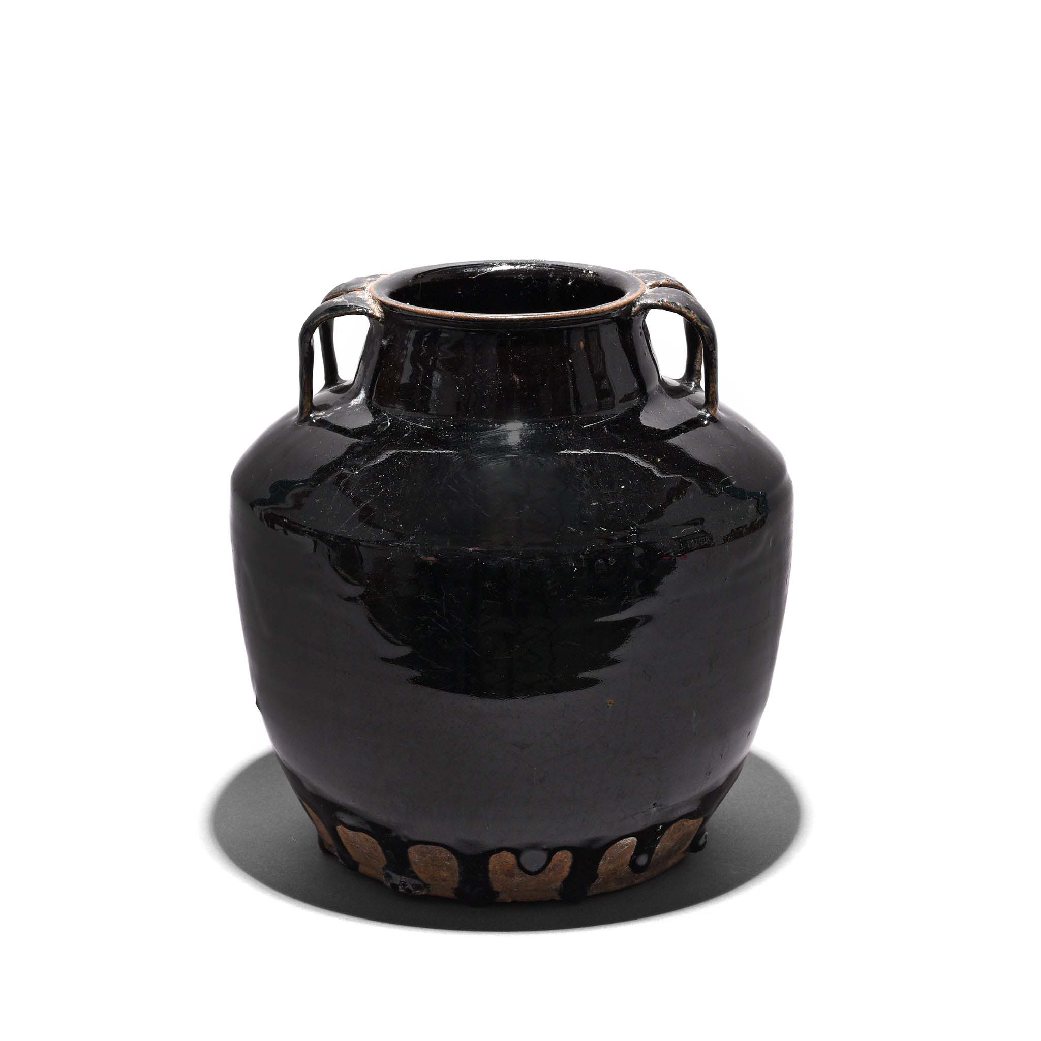 Vintage Black Glazed Earthenware Wine Jar From Shanxi