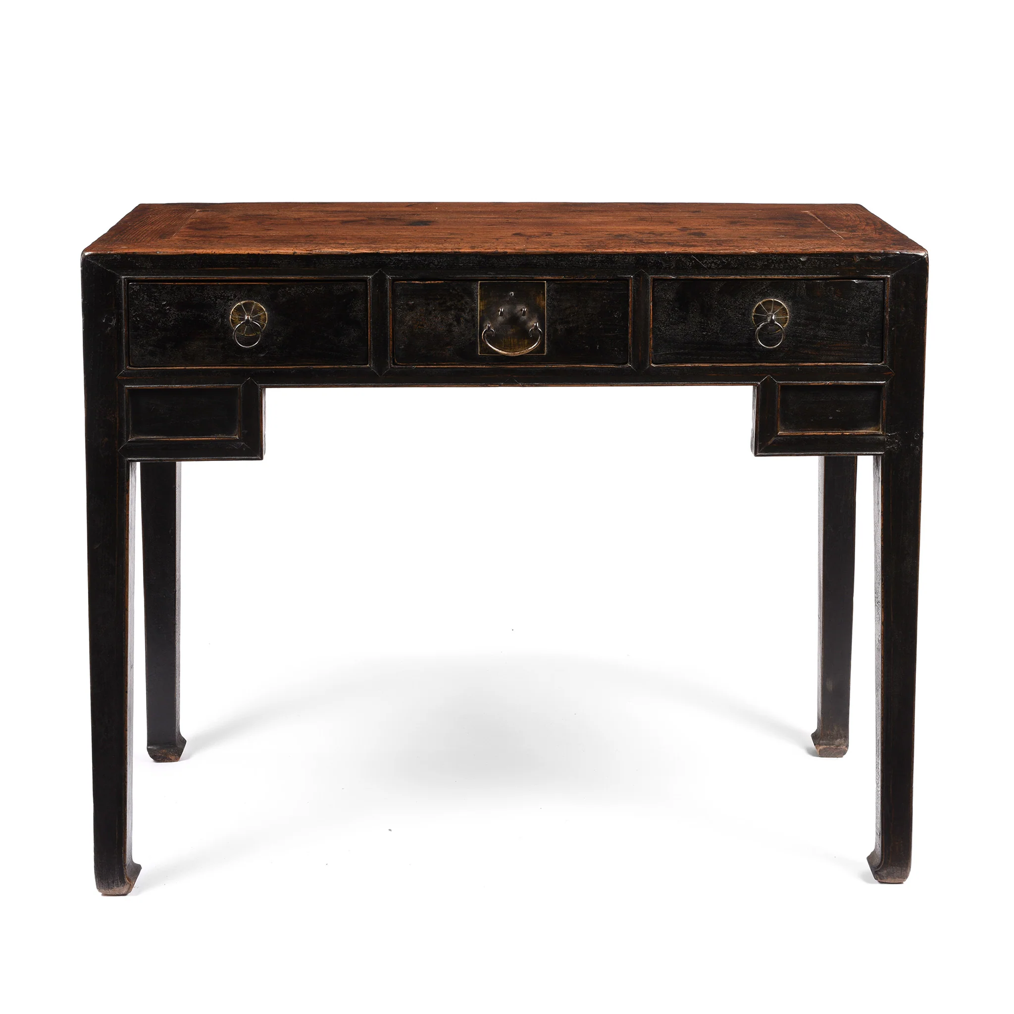 Black Lacquer 3 Drawer Elm Console Table From Shanxi - 19thC