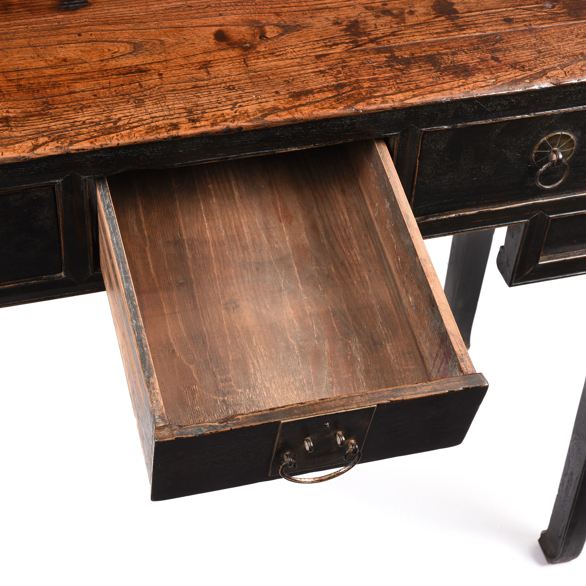 Black Lacquer 3 Drawer Elm Console Table From Shanxi - 19thC - Image 4
