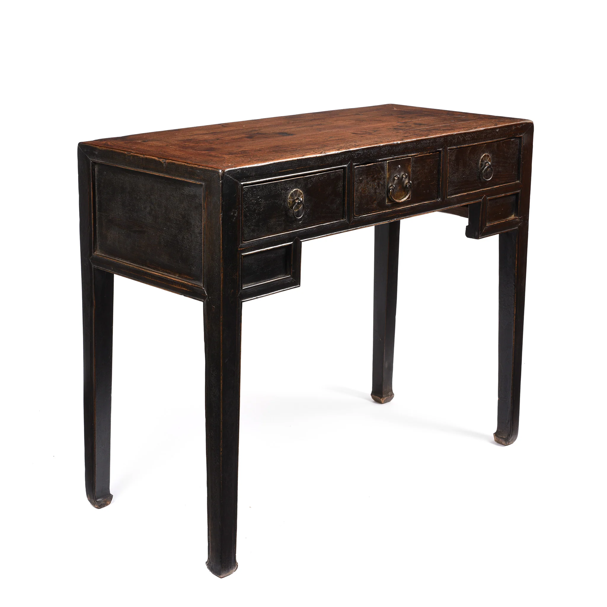 Black Lacquer 3 Drawer Elm Console Table From Shanxi - 19thC - Image 5