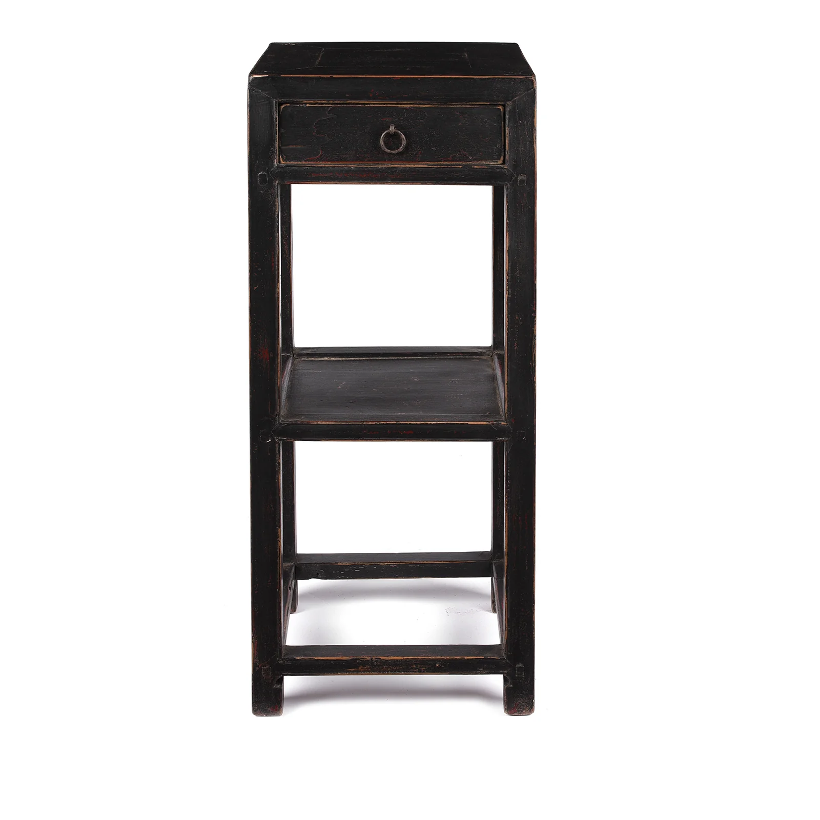 Black Lacquer Elm Flower Stand with Drawer - Ca 1940
