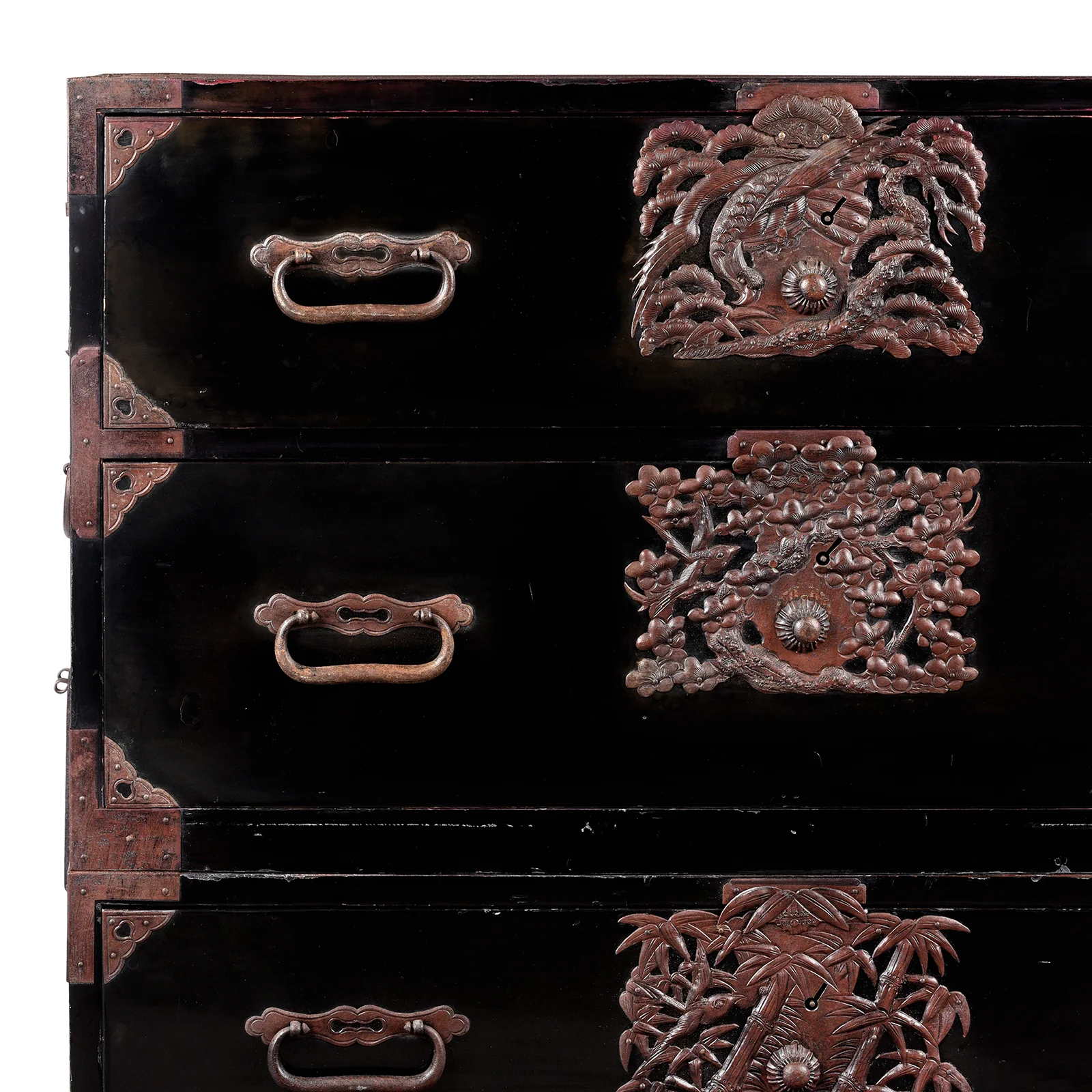 Japanese Black Lacquer Isho Kasane Dansu From Tsuruoka - Meiji Period - Image 3