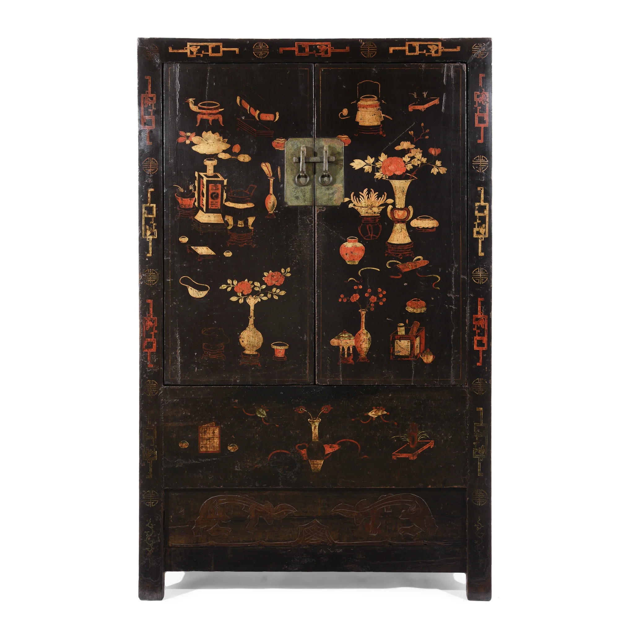 Chinese Black Lacquer Wedding Cabinet - Early 19thC
