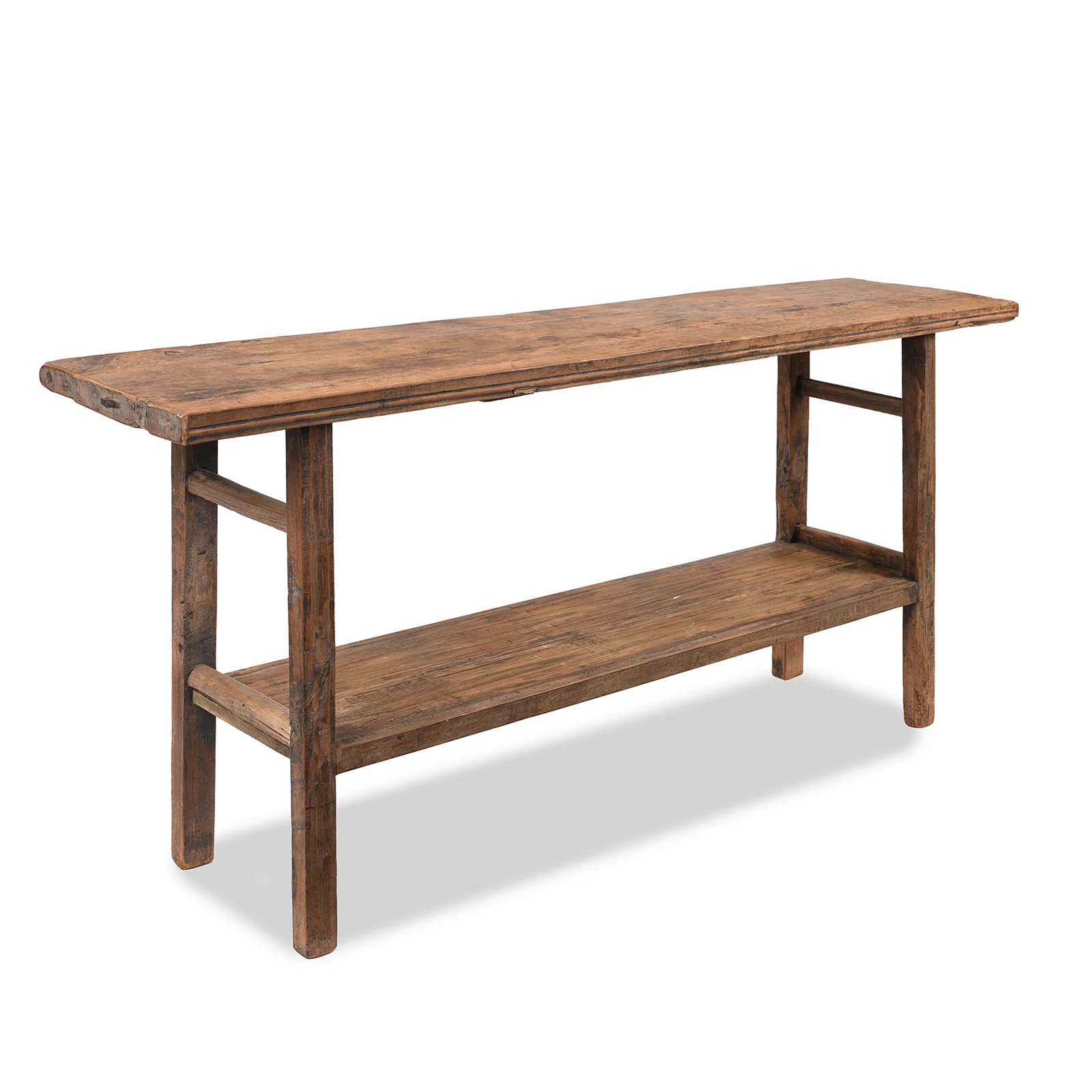 Bleached Farmhouse Console Table With Shelf - Ca 1920 - Image 3