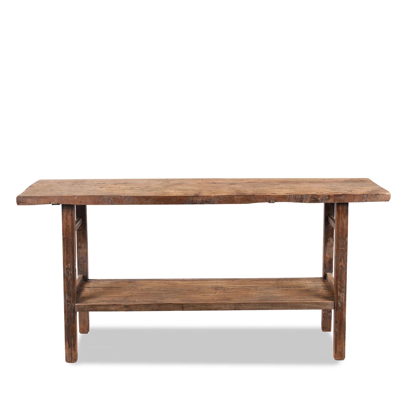 Bleached Farmhouse Console Table With Shelf - Ca 1920 - Image 8