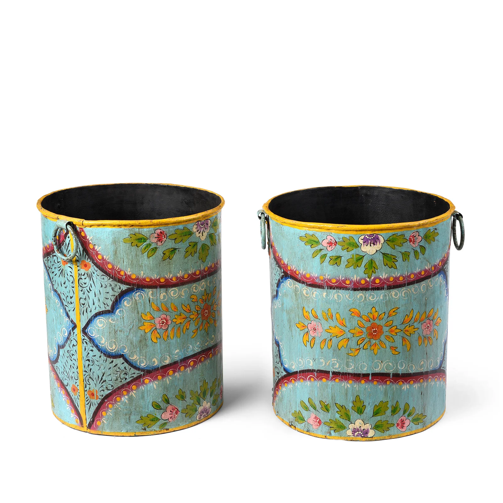 Blue Floral Hand painted Metal Bin / Planter - Image 2