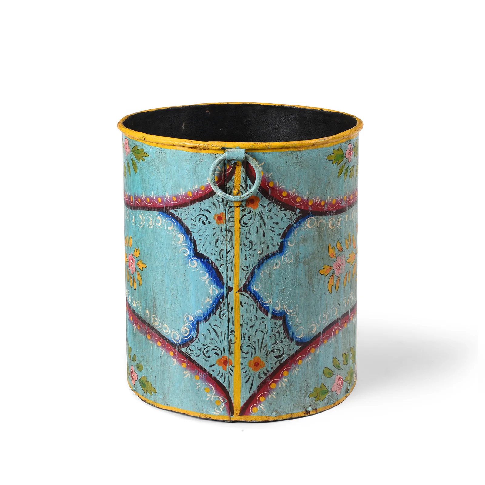 Blue Floral Hand painted Metal Bin / Planter - Image 3