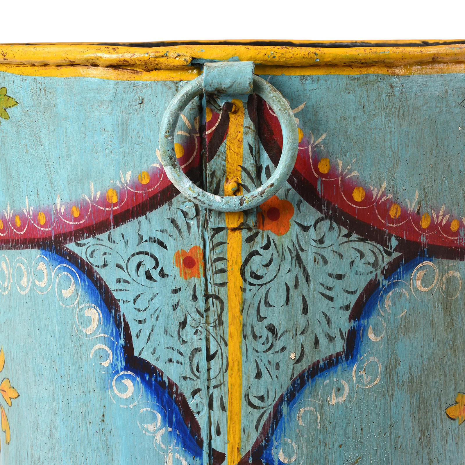 Blue Floral Hand painted Metal Bin / Planter - Image 4