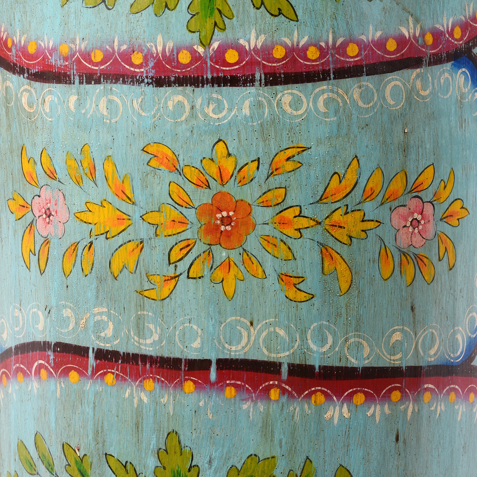 Blue Floral Hand painted Metal Bin / Planter - Image 5