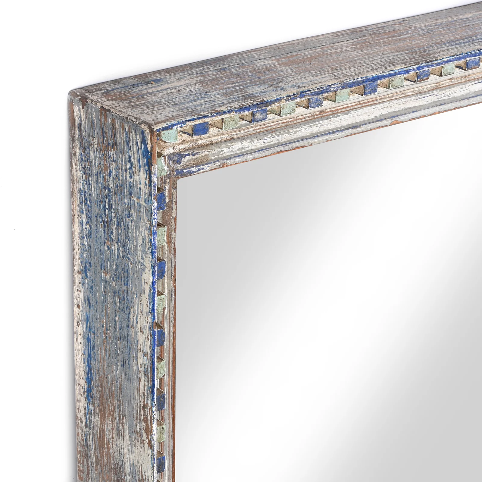 Blue Painted Indian Mirror - 19thC (60 x 92cm) - Image 5