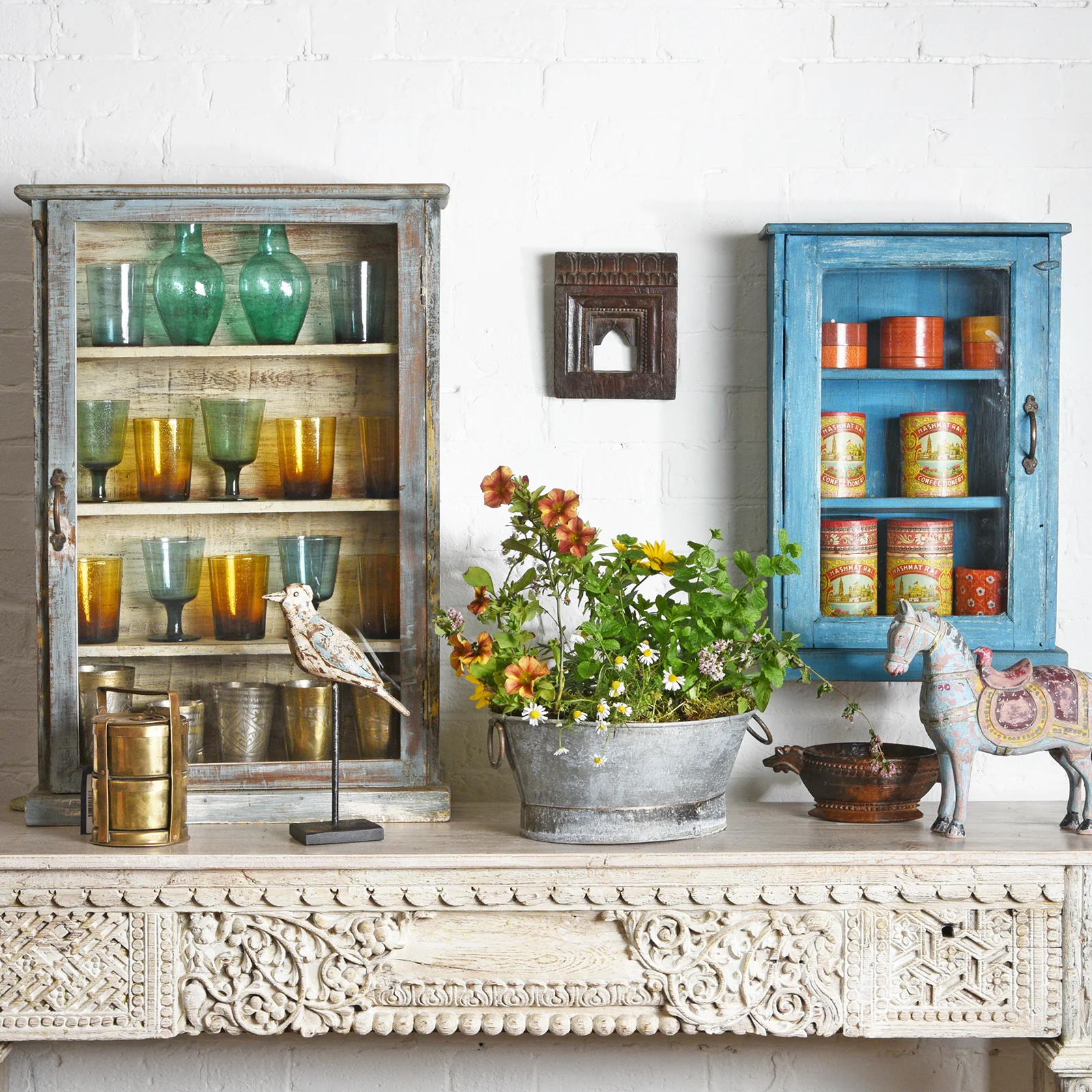 Blue Painted Glazed Wall Cabinet - Ca 1920 - Image 2