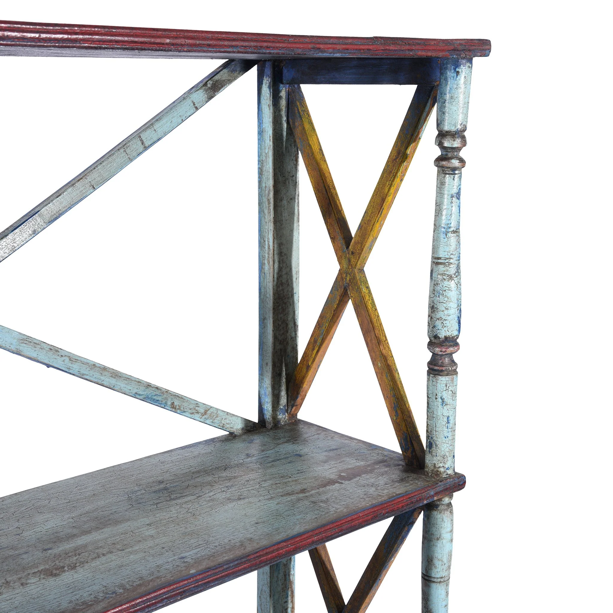 Vintage Blue Painted Indian Teak Shelf - Ca 1930 - Image 2