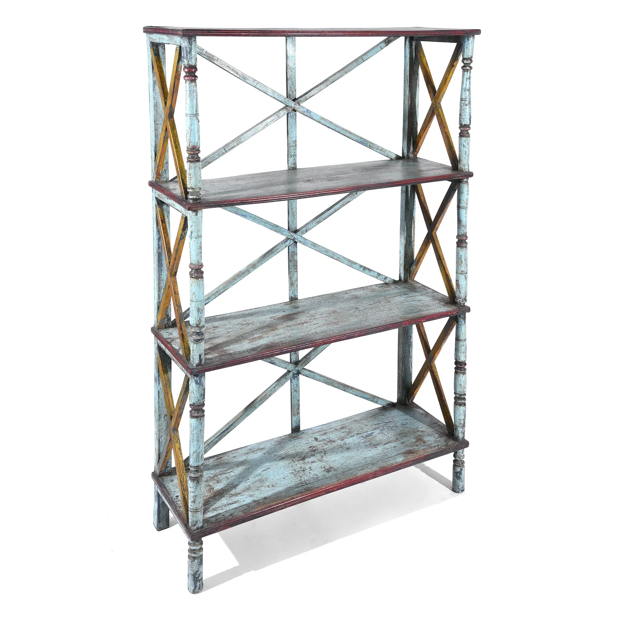 Vintage Blue Painted Indian Teak Shelf - Ca 1930 - Image 3