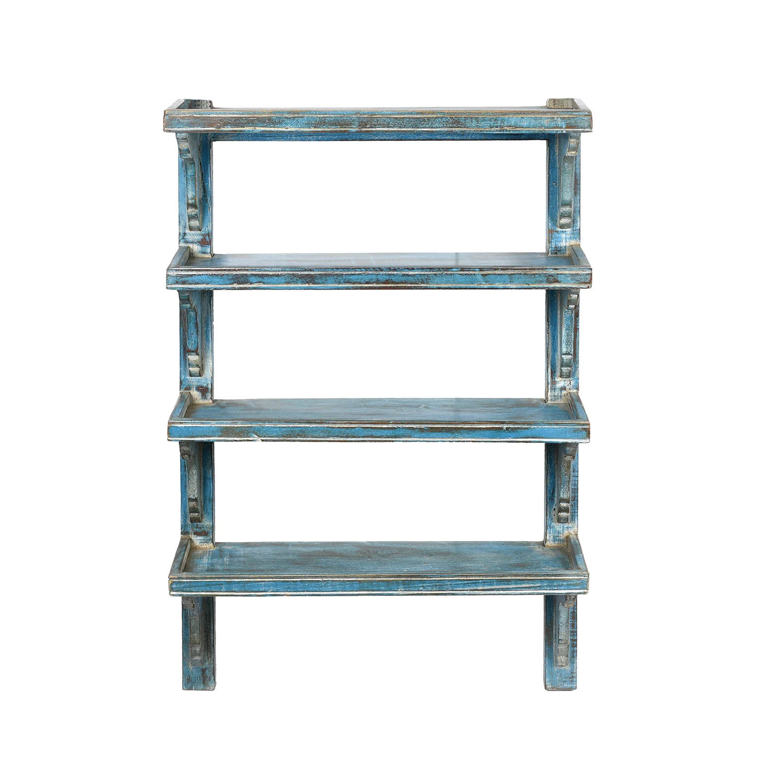 Rustic Blue Painted Indian Wall Shelf - Image 2