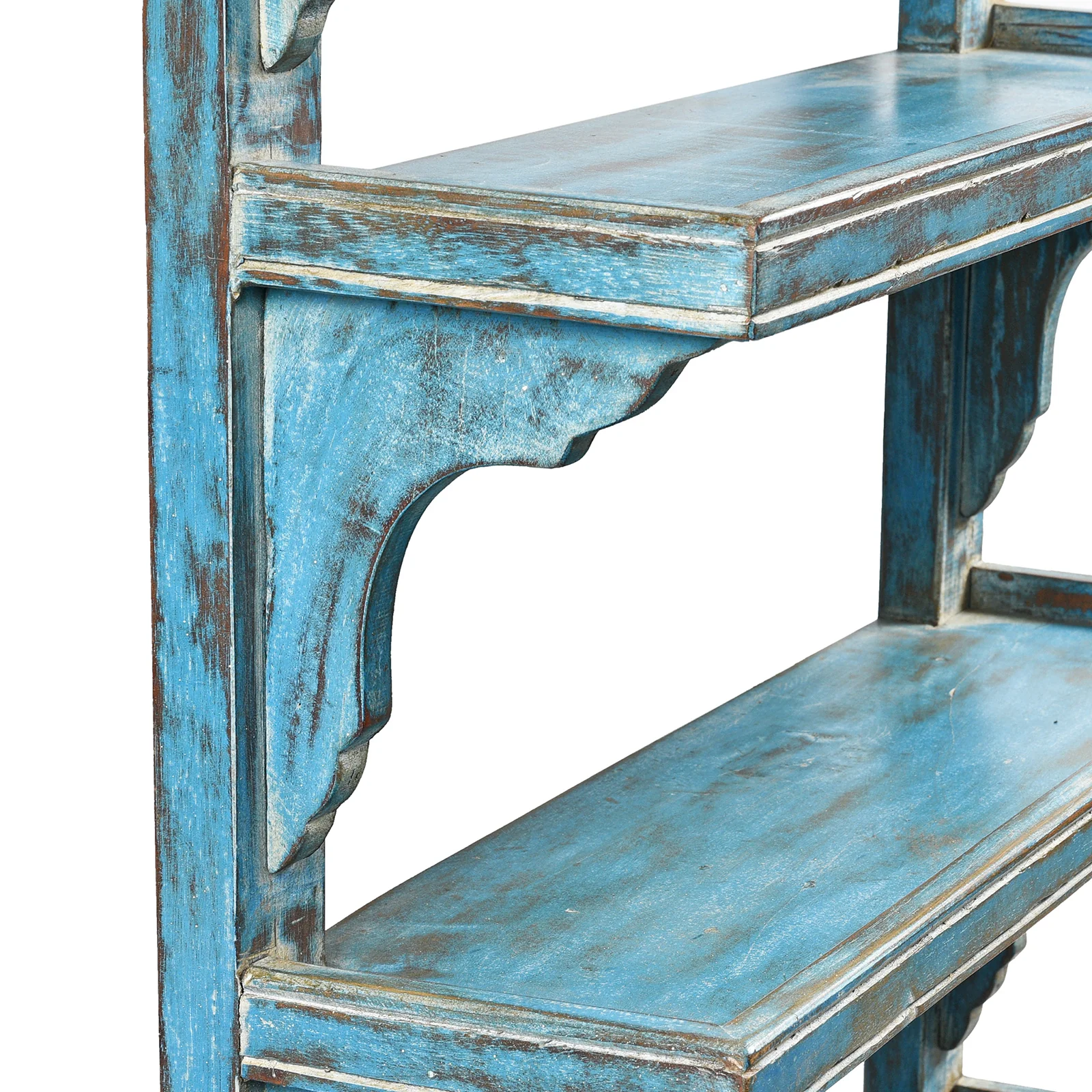 Rustic Blue Painted Indian Wall Shelf - Image 3