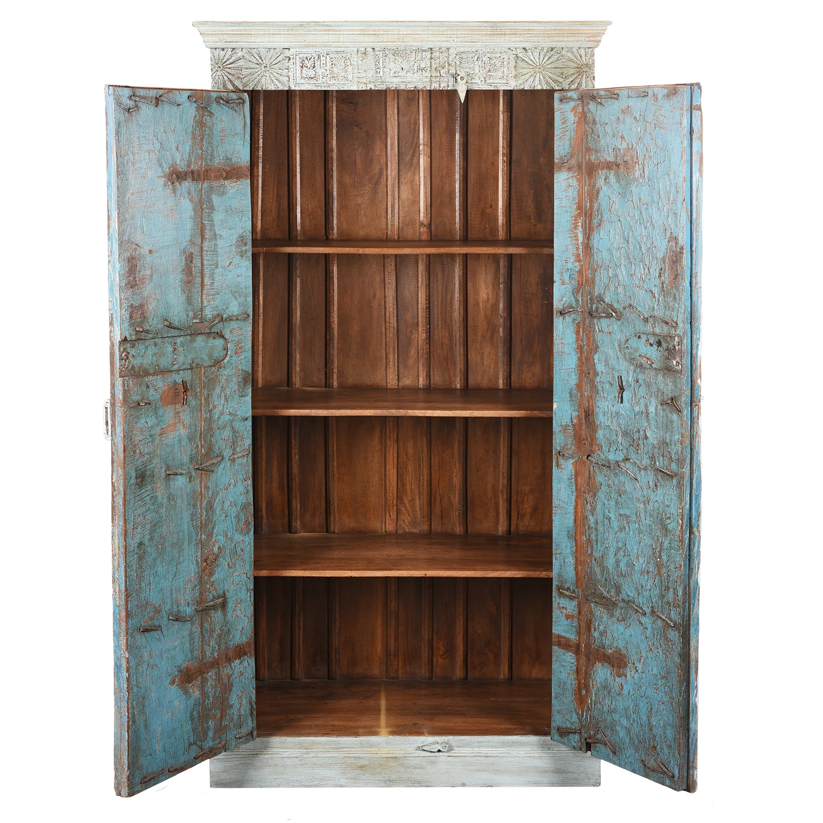 Blue Painted Reclaimed Teak Cabinet Made From Old Doors - Image 2