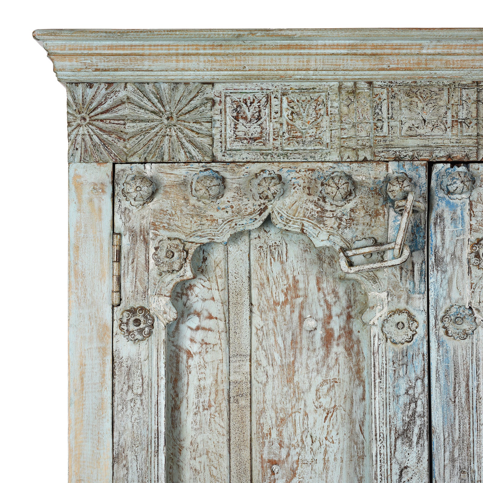 Blue Painted Reclaimed Teak Cabinet Made From Old Doors - Image 4