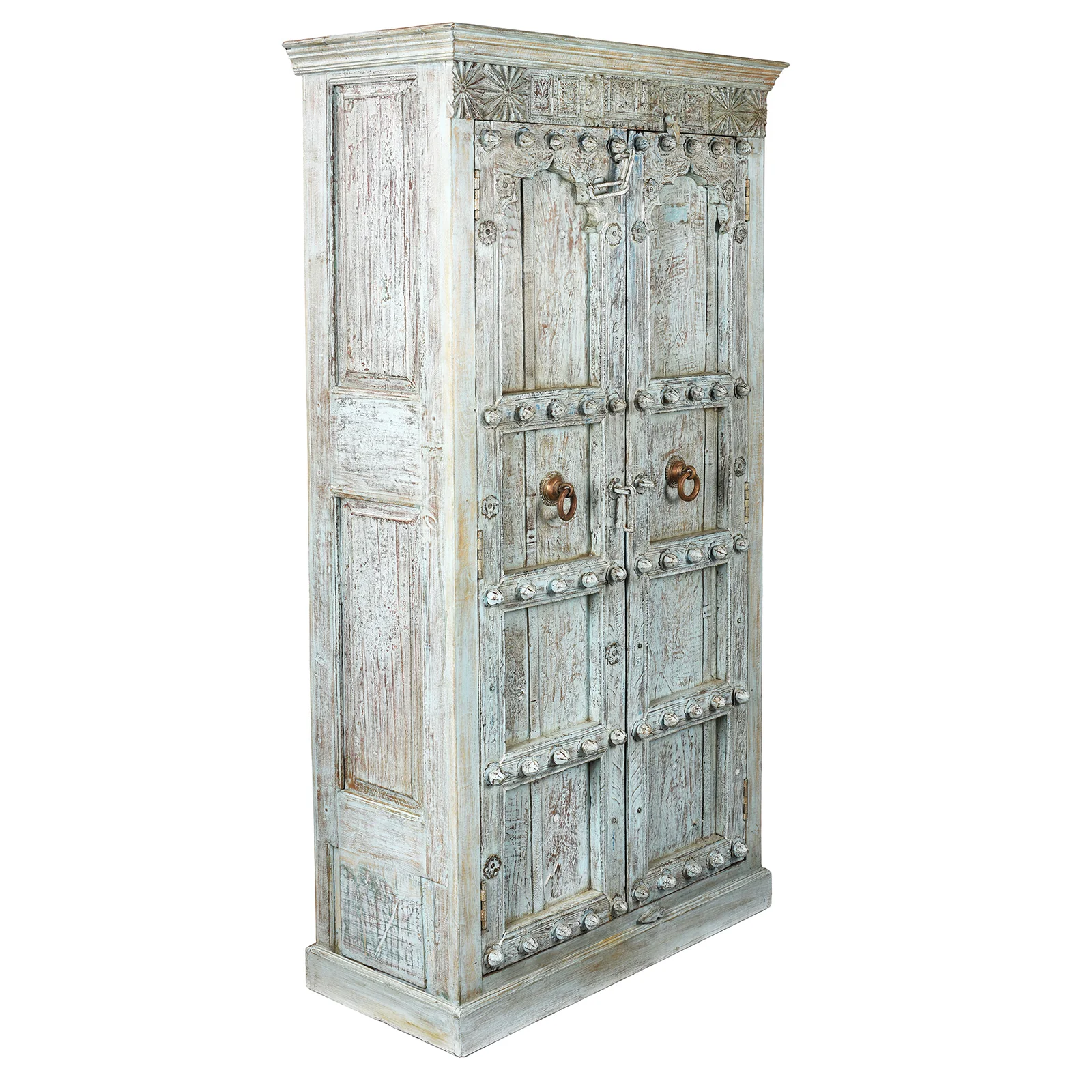 Blue Painted Reclaimed Teak Cabinet Made From Old Doors - Image 5
