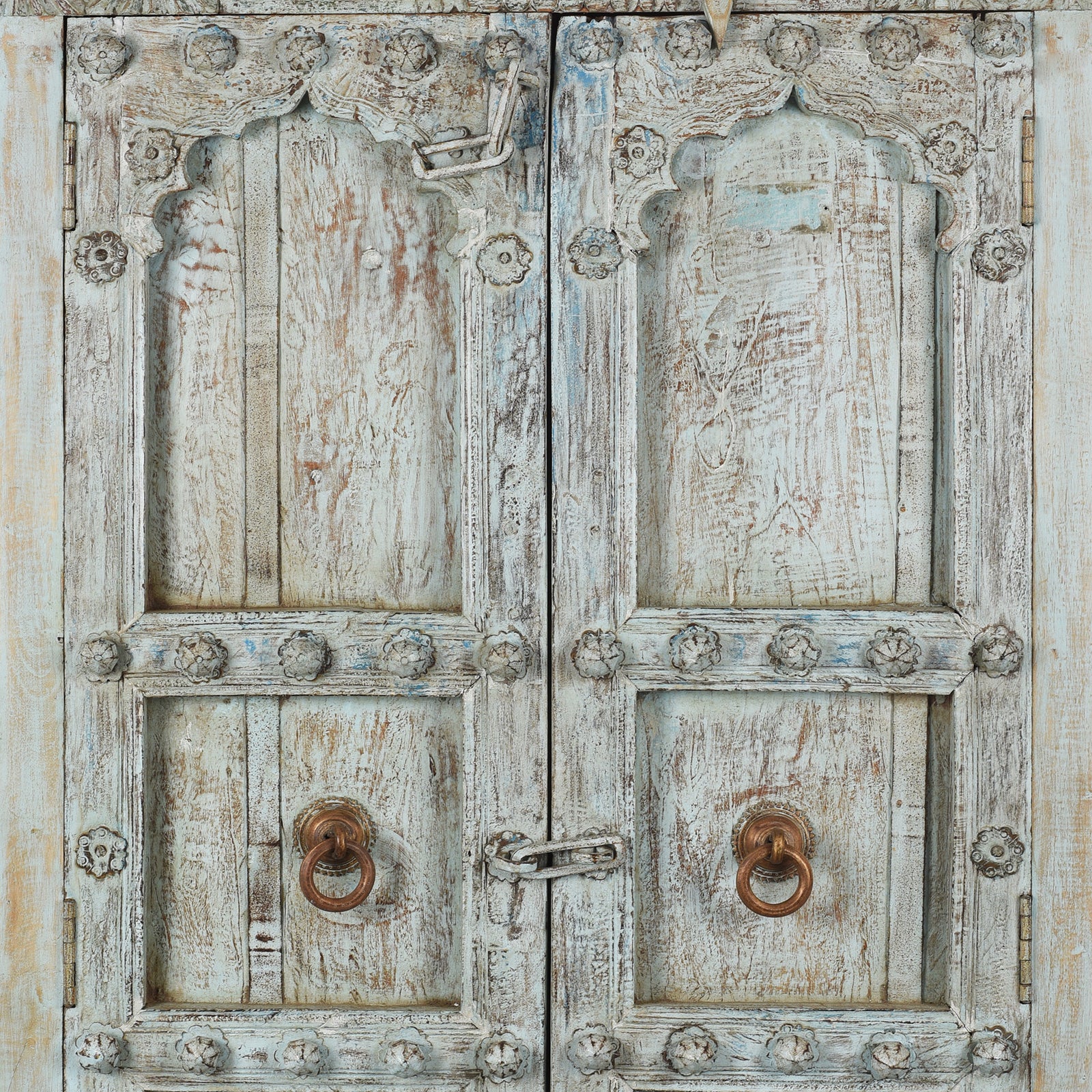 Blue Painted Reclaimed Teak Cabinet Made From Old Doors - Image 7