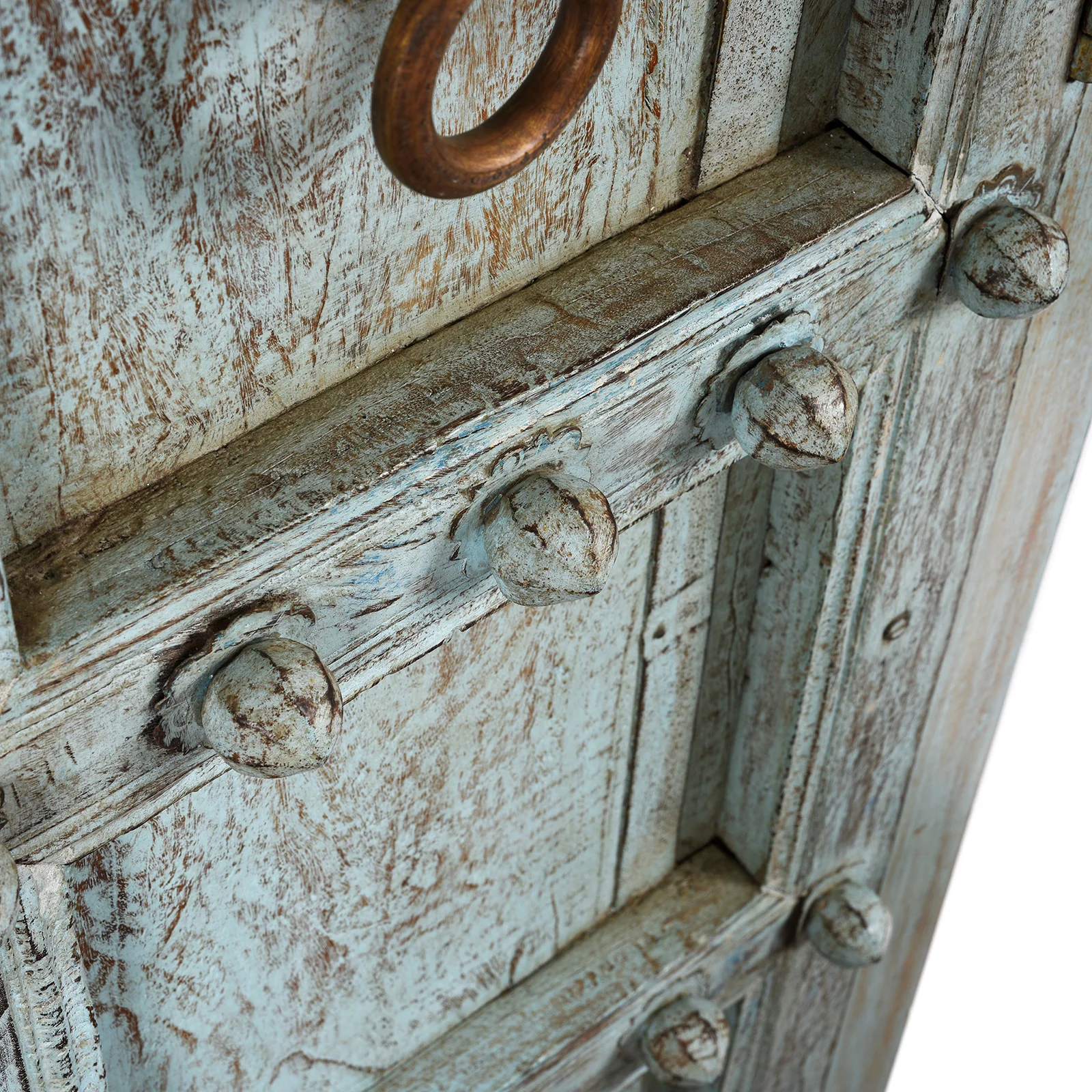 Blue Painted Reclaimed Teak Cabinet Made From Old Doors - Image 9